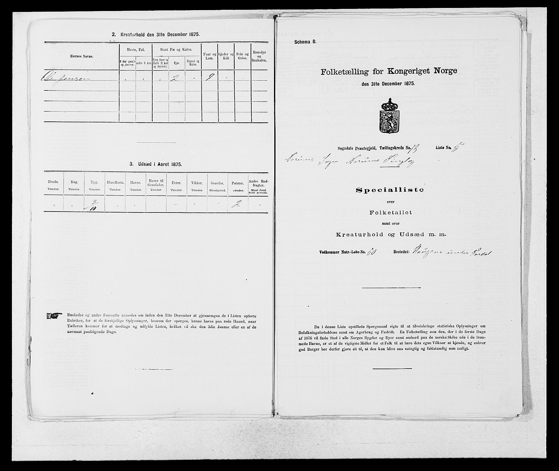 SAB, Folketelling 1875 for 1420P Sogndal prestegjeld, 1875, s. 1184