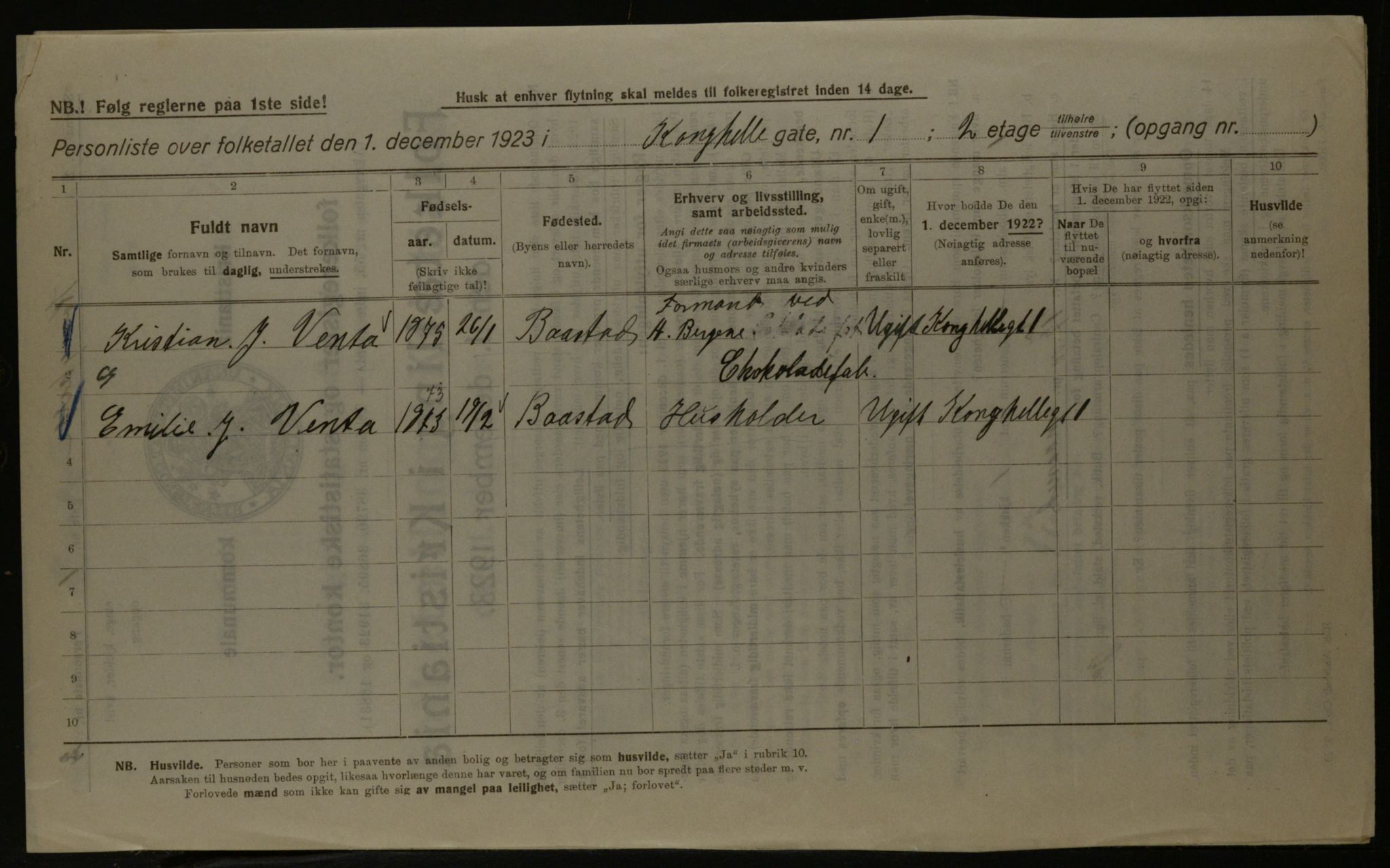 OBA, Kommunal folketelling 1.12.1923 for Kristiania, 1923, s. 58985