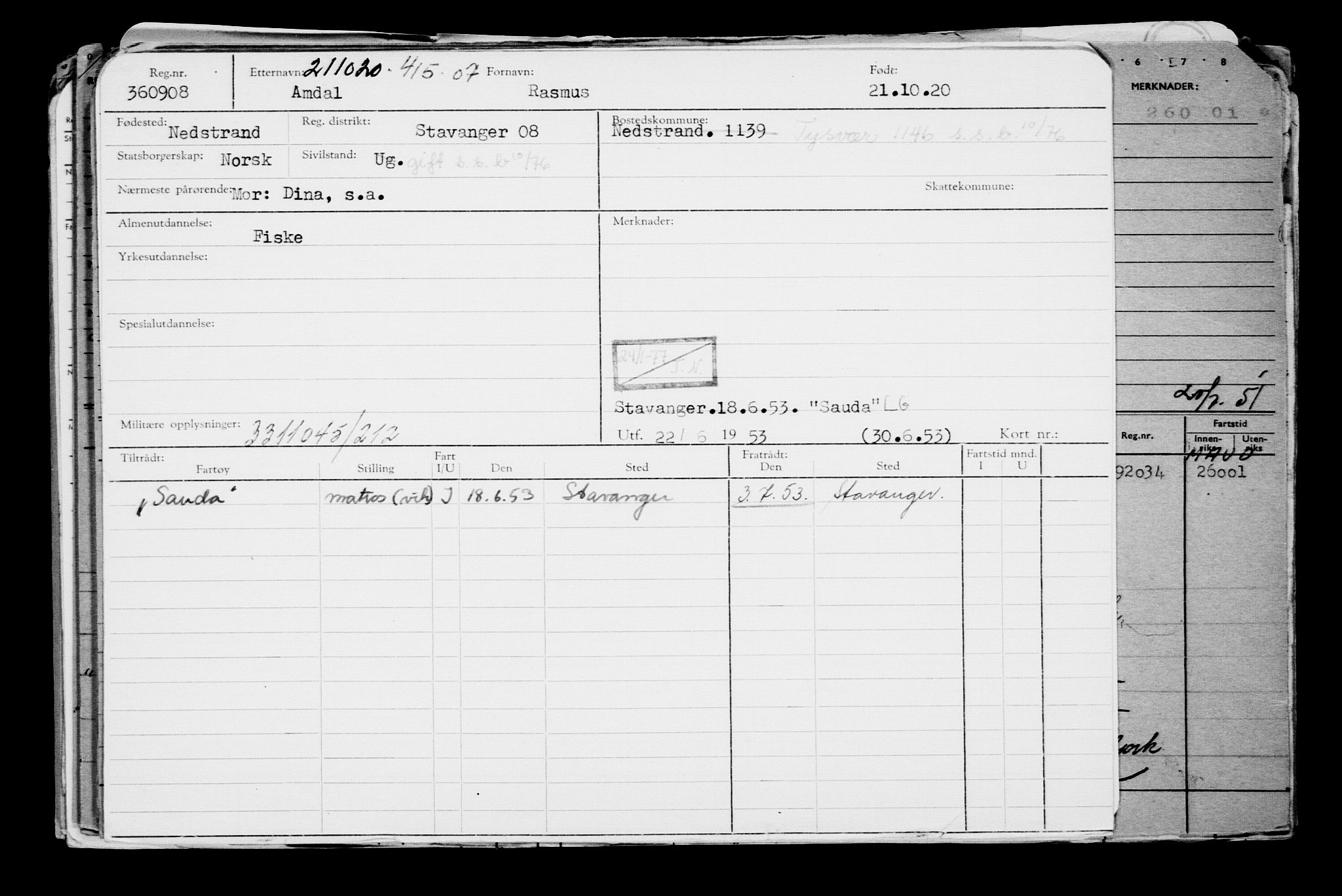 Direktoratet for sjømenn, AV/RA-S-3545/G/Gb/L0186: Hovedkort, 1920, s. 508