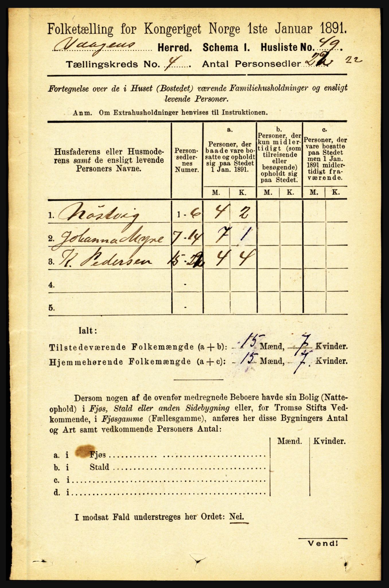 RA, Folketelling 1891 for 1865 Vågan herred, 1891, s. 925