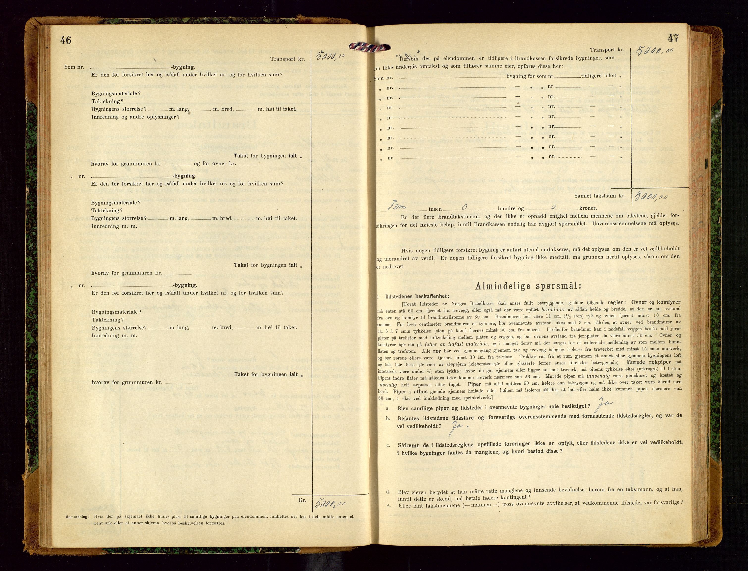 Helleland lensmannskontor, AV/SAST-A-100209/Gob/L0002: "Brandtakstprotokoll", 1921-1930, s. 46-47