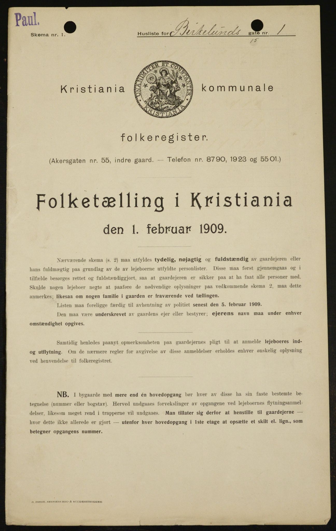 OBA, Kommunal folketelling 1.2.1909 for Kristiania kjøpstad, 1909, s. 4931