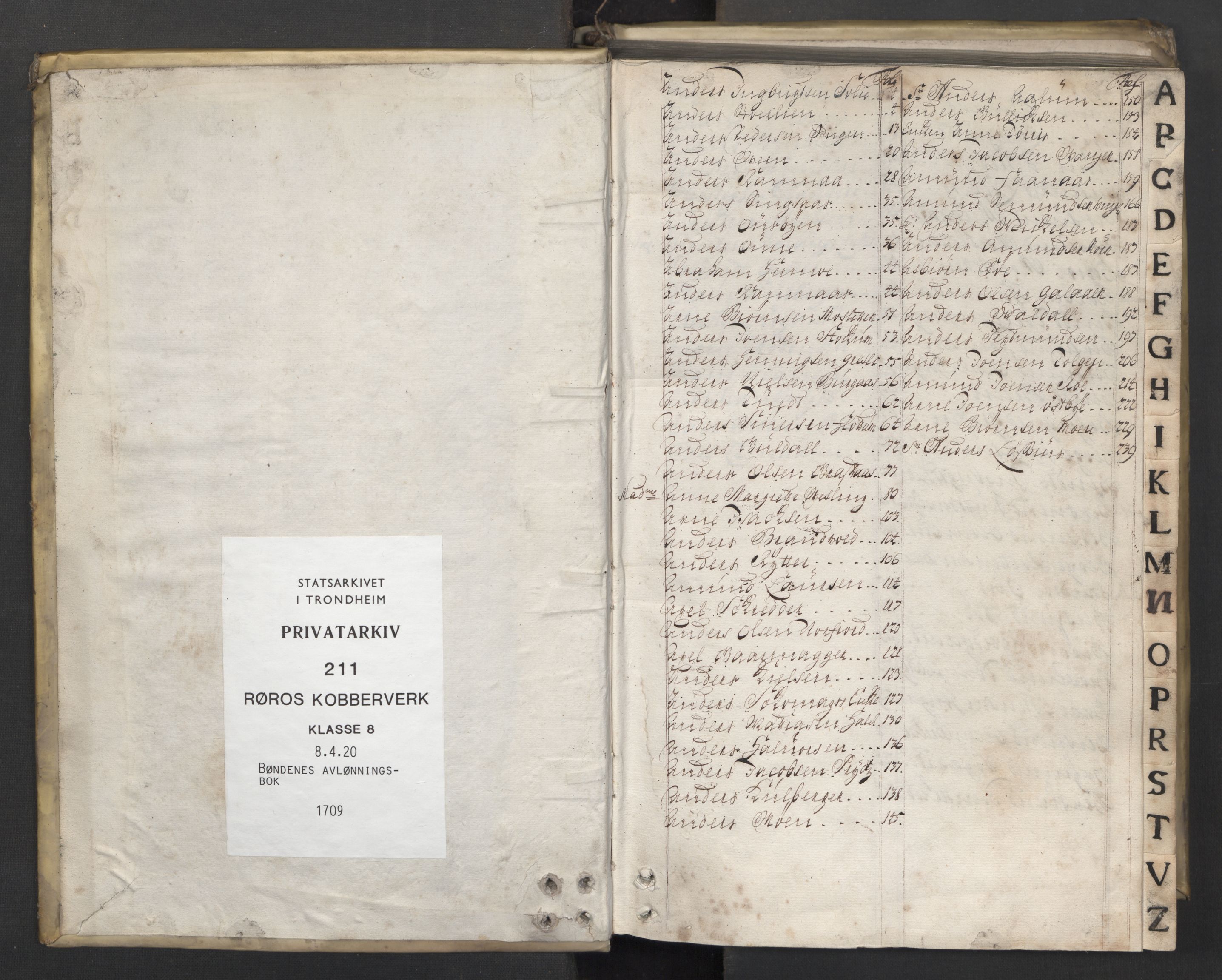 Røros kobberverk, SAT/PA-0211/1/08/L0430: 8.4.20 Bøndenes avlønningsbok, 1709