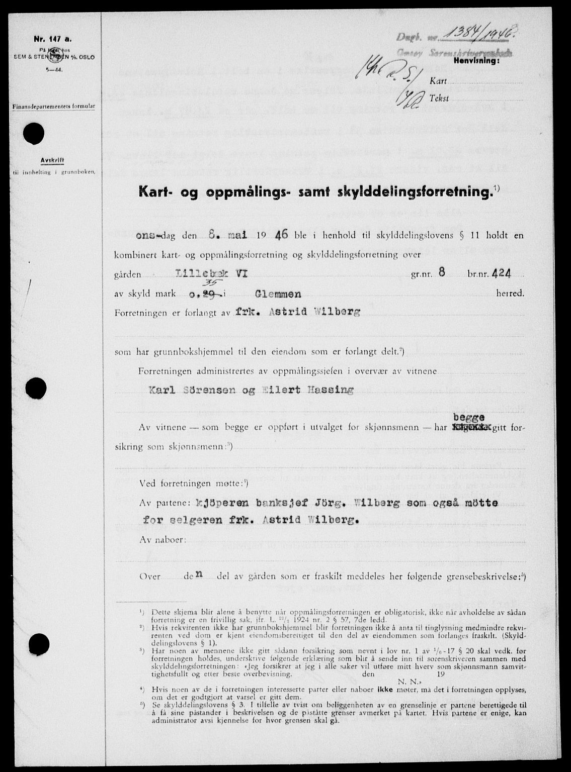 Onsøy sorenskriveri, SAO/A-10474/G/Ga/Gab/L0016: Pantebok nr. II A-16, 1946-1946, Dagboknr: 1384/1946