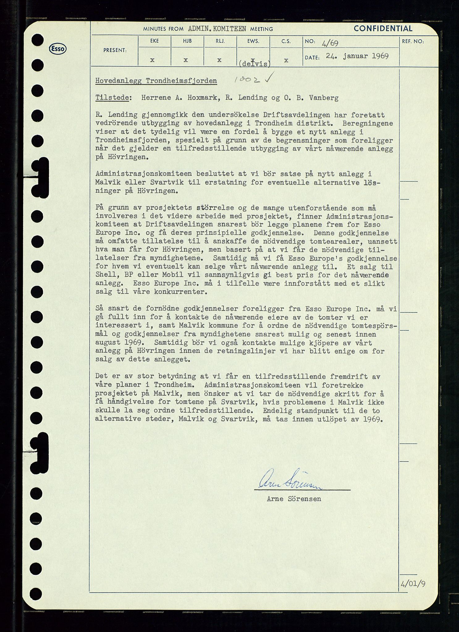 Pa 0982 - Esso Norge A/S, AV/SAST-A-100448/A/Aa/L0003/0001: Den administrerende direksjon Board minutes (styrereferater) og Bedriftforsamlingsprotokoll / Den administrerende direksjon Board minutes (styrereferater), 1969, s. 52