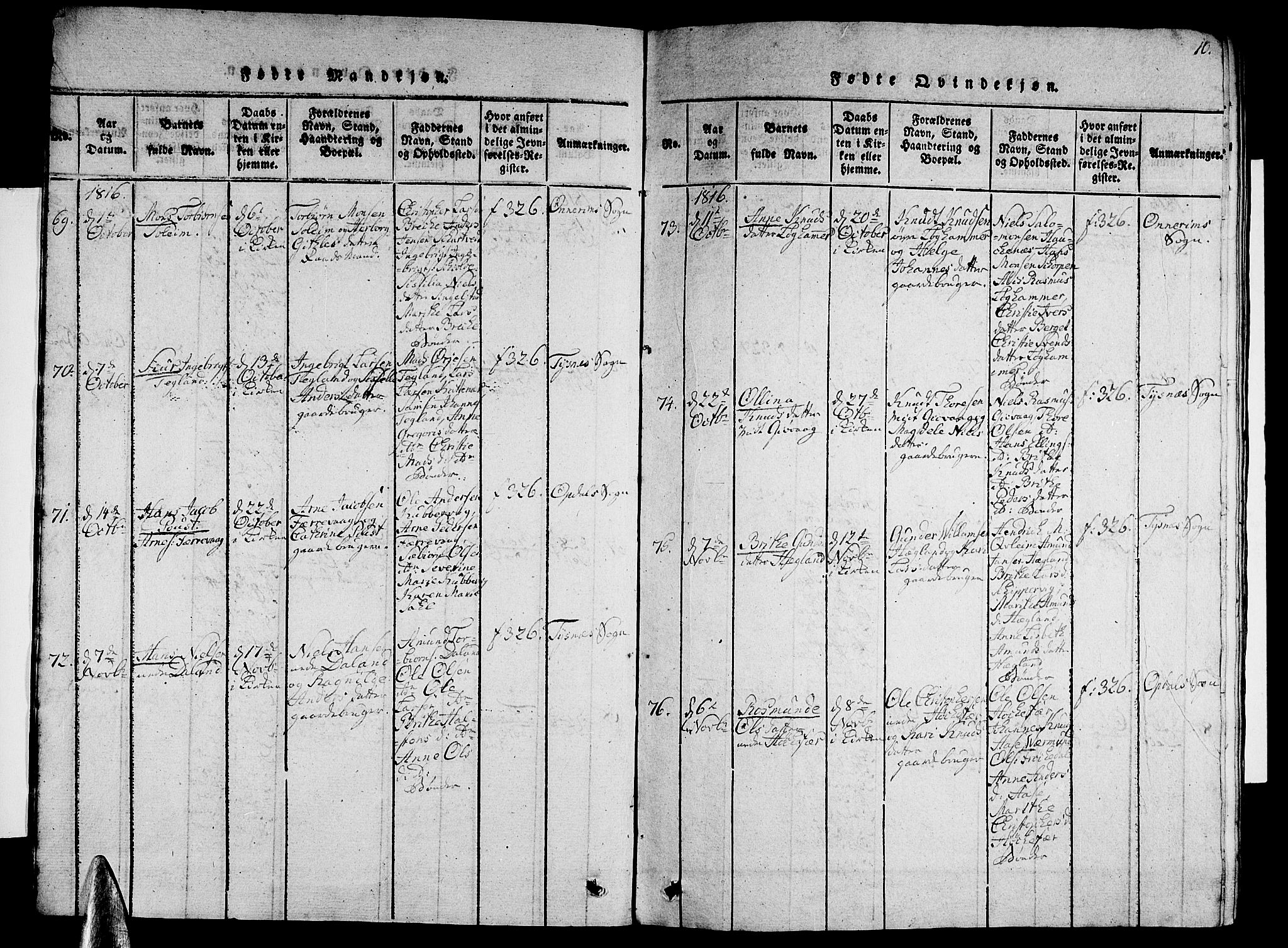 Tysnes sokneprestembete, AV/SAB-A-78601/H/Hab: Klokkerbok nr. A 1, 1816-1828, s. 10