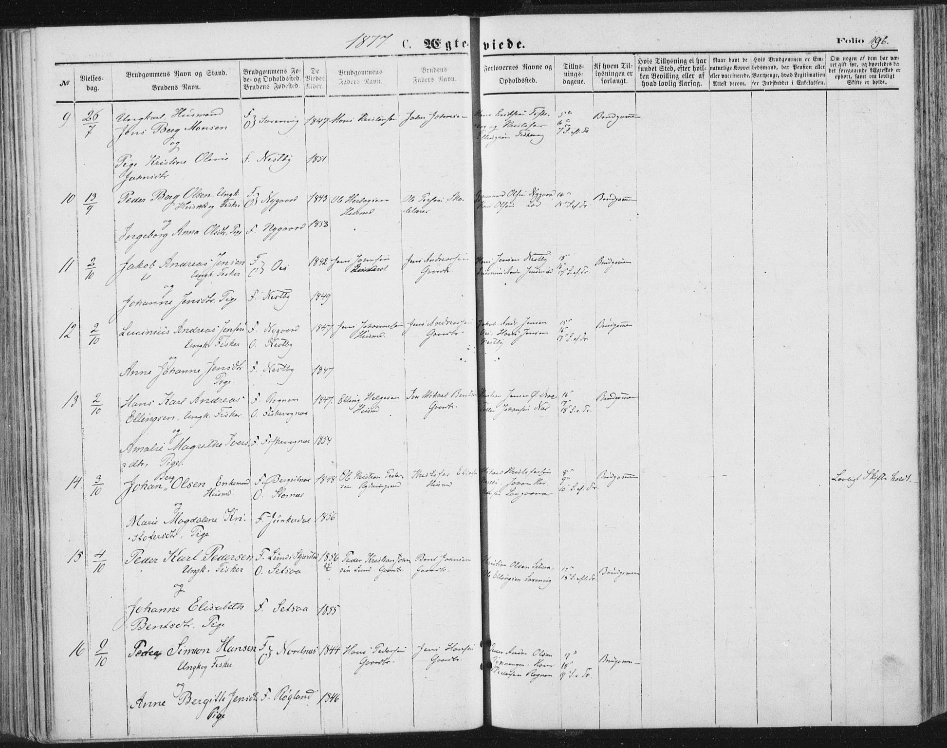 Ministerialprotokoller, klokkerbøker og fødselsregistre - Nordland, AV/SAT-A-1459/847/L0668: Ministerialbok nr. 847A08, 1872-1886, s. 196