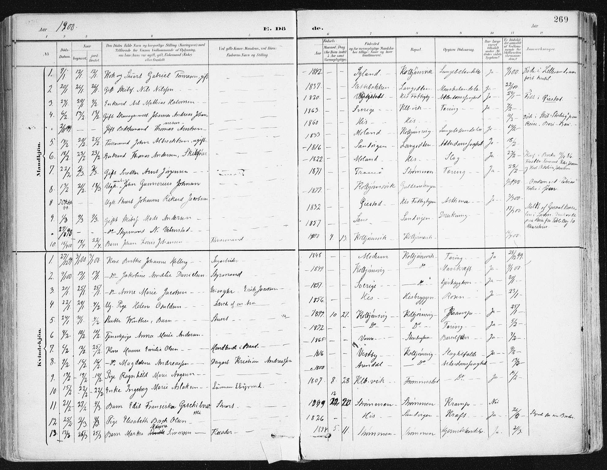 Hisøy sokneprestkontor, AV/SAK-1111-0020/F/Fa/L0004: Ministerialbok nr. A 4, 1895-1917, s. 269