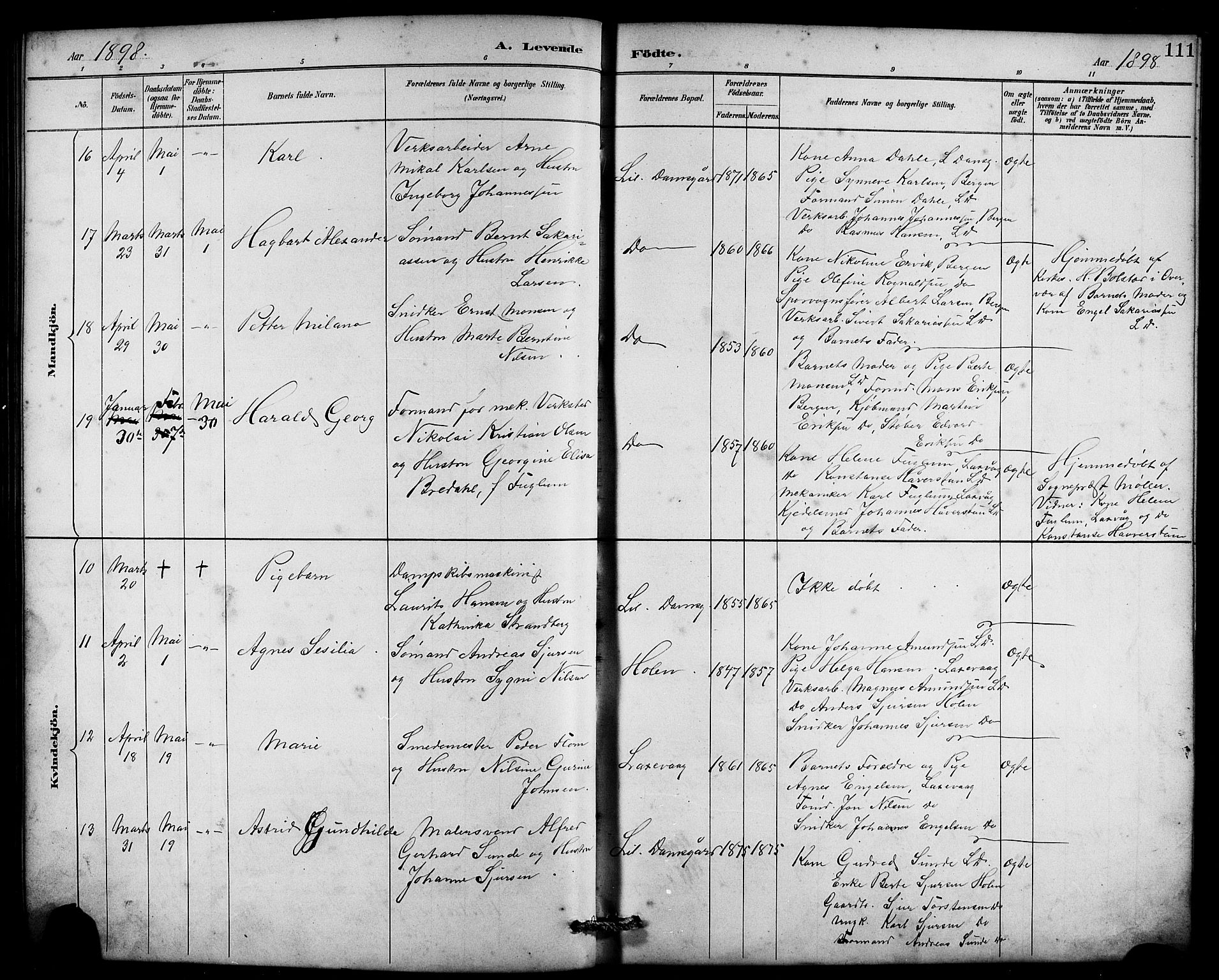 Laksevåg Sokneprestembete, AV/SAB-A-76501/H/Ha/Hab/Haba/L0003: Klokkerbok nr. A 3, 1887-1899, s. 111