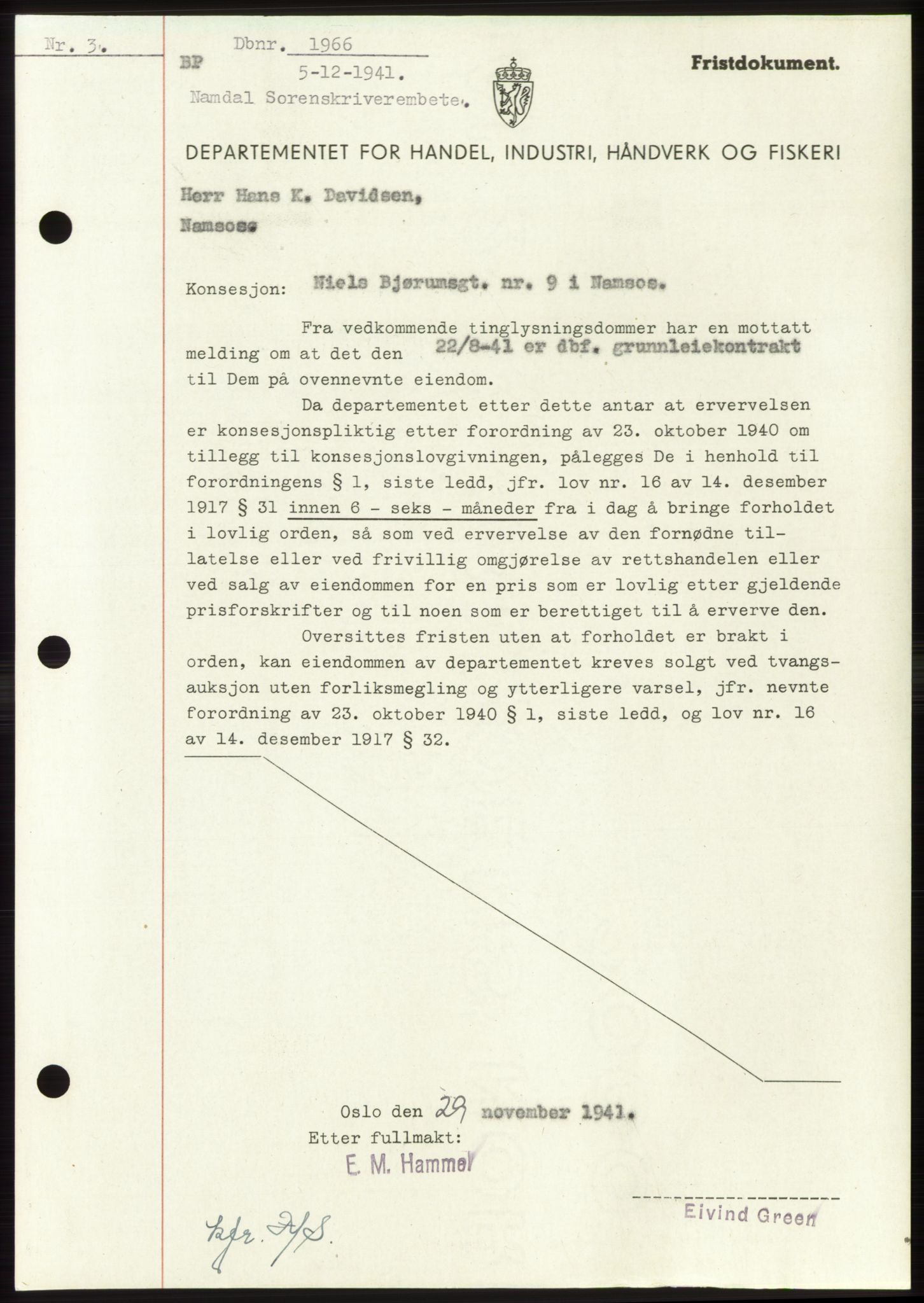 Namdal sorenskriveri, SAT/A-4133/1/2/2C: Pantebok nr. -, 1941-1942, Dagboknr: 1966/1941