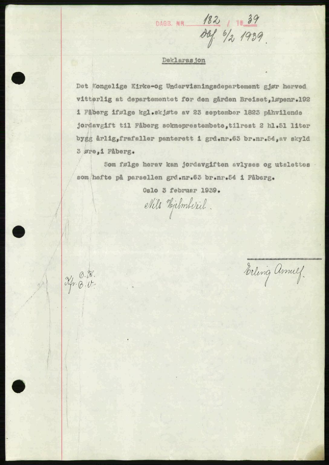 Sør-Gudbrandsdal tingrett, SAH/TING-004/H/Hb/Hbf/L0002: Pantebok nr. C1, 1938-1951, Dagboknr: 182/1939