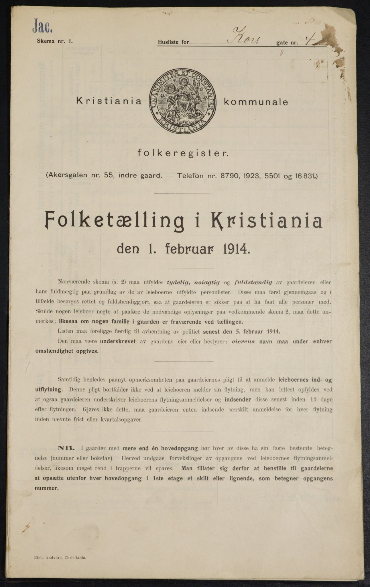 OBA, Kommunal folketelling 1.2.1914 for Kristiania, 1914, s. 53351