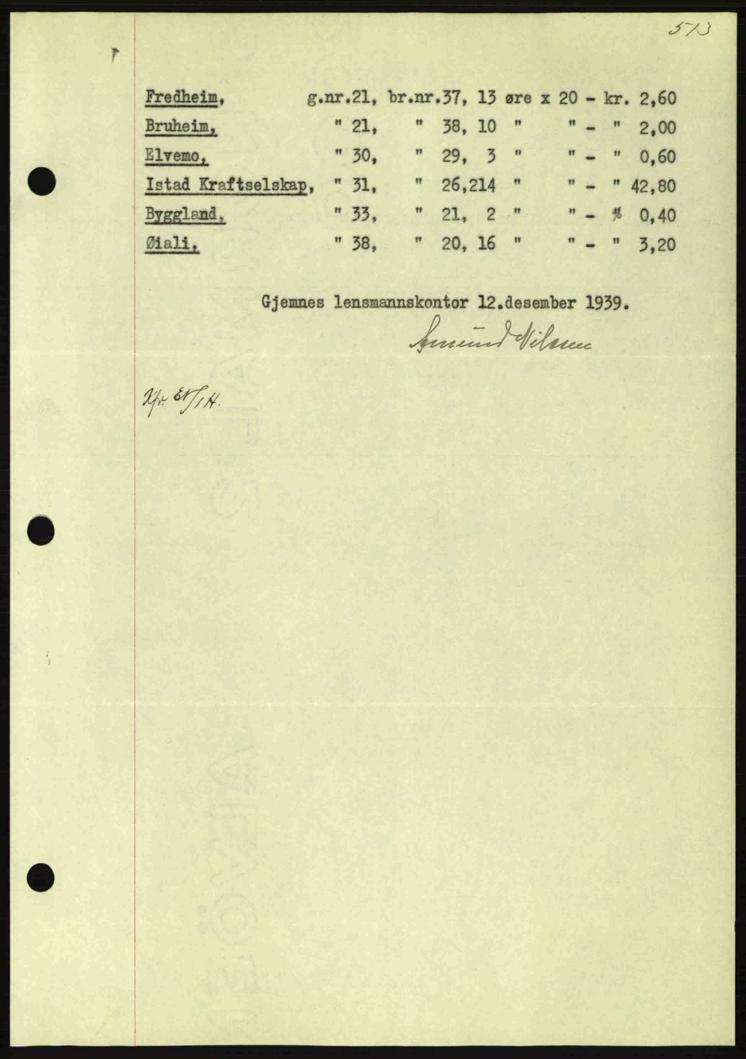 Nordmøre sorenskriveri, AV/SAT-A-4132/1/2/2Ca: Pantebok nr. B86, 1939-1940, Dagboknr: 3641/1939