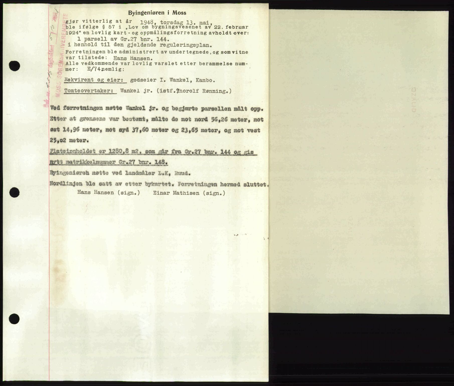Moss sorenskriveri, SAO/A-10168: Pantebok nr. A20, 1948-1948, Dagboknr: 2516/1948