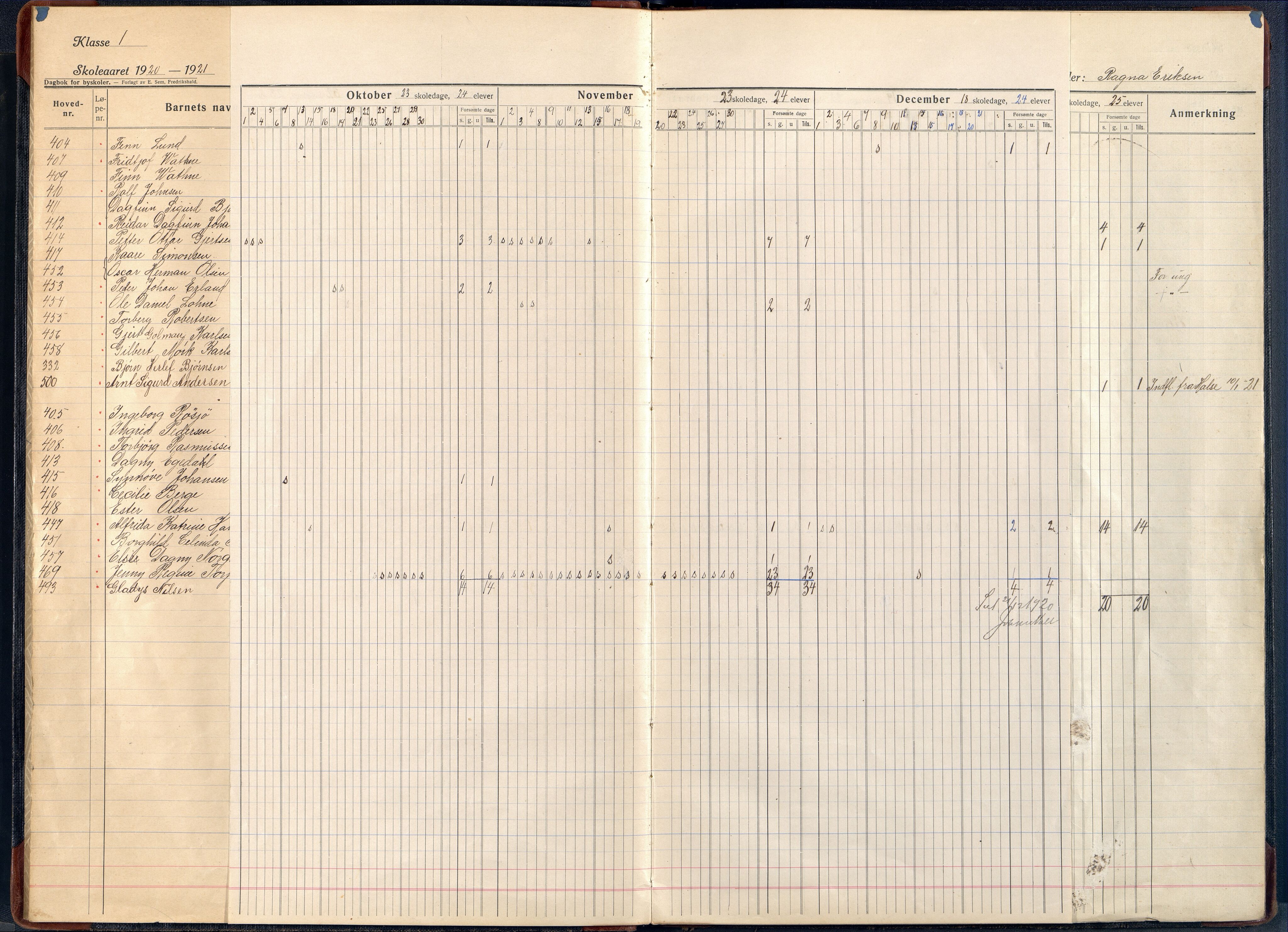 Mandal By - Mandal Allmueskole/Folkeskole/Skole, ARKSOR/1002MG551/I/L0039: Dagbok, 1920-1932