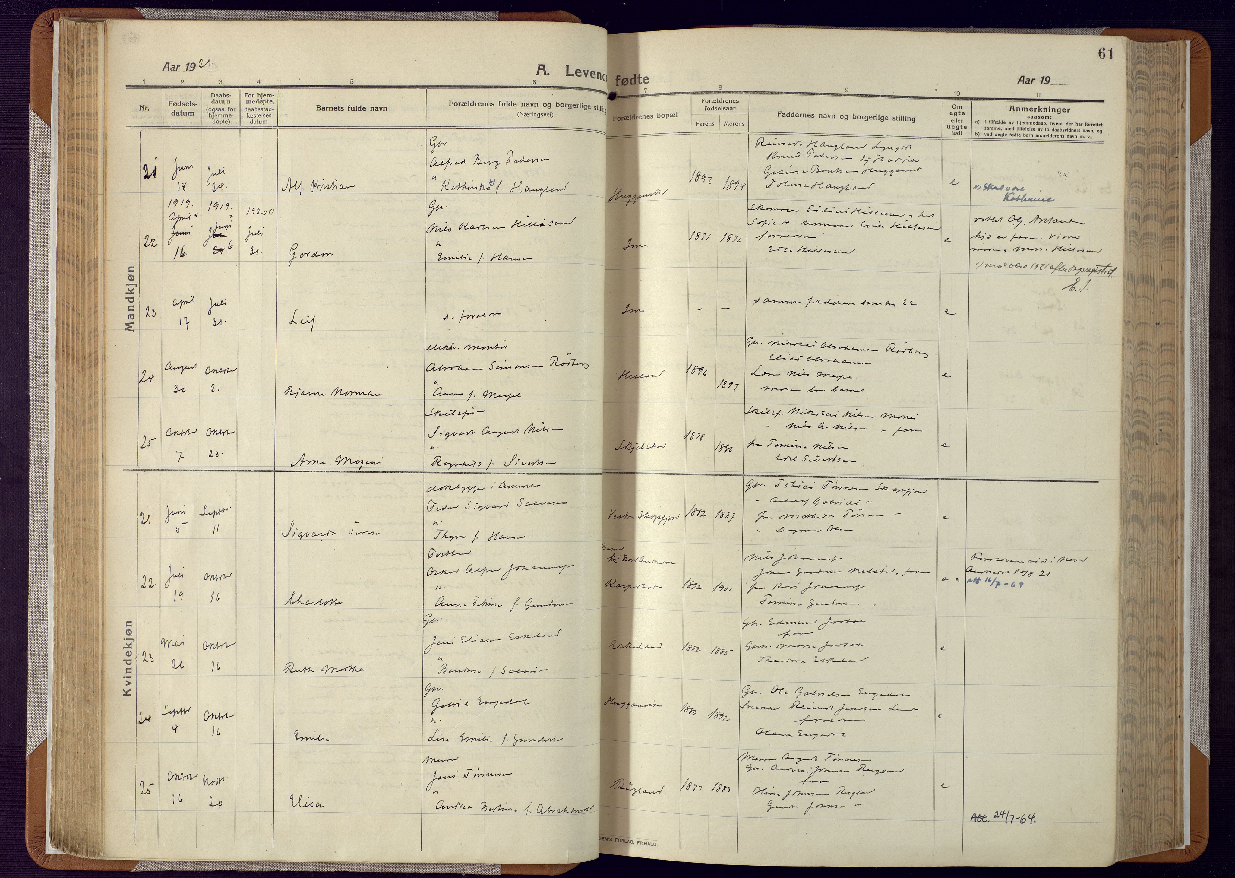 Mandal sokneprestkontor, AV/SAK-1111-0030/F/Fa/Faa/L0022: Ministerialbok nr. A 22, 1913-1925, s. 61