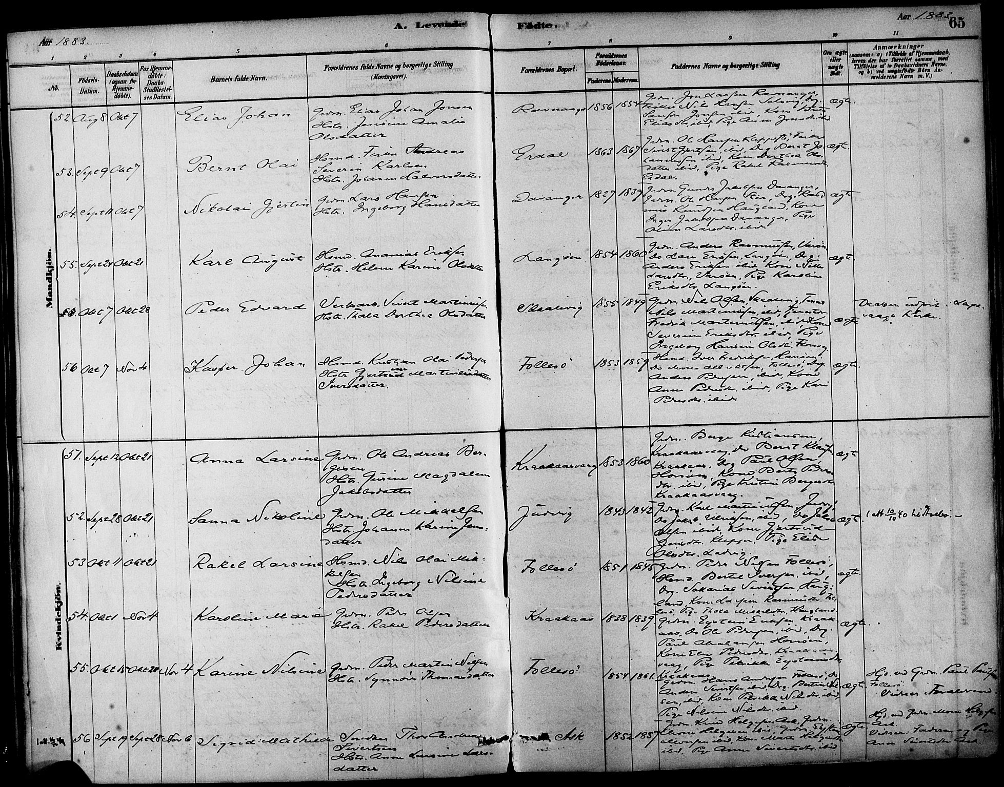 Askøy Sokneprestembete, AV/SAB-A-74101/H/Ha/Haa/Haab/L0001: Ministerialbok nr. B 1, 1878-1889, s. 65