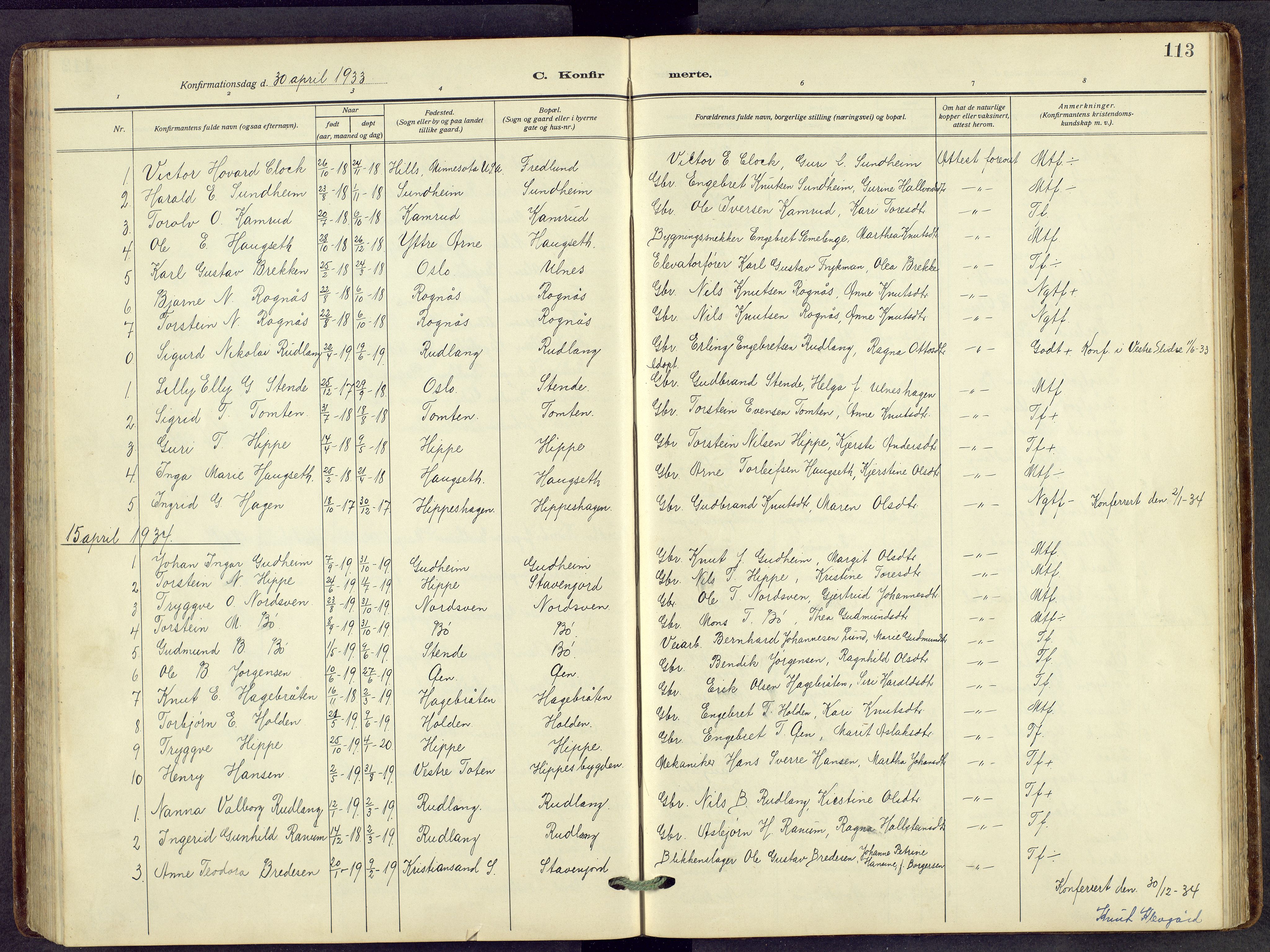 Nord-Aurdal prestekontor, SAH/PREST-132/H/Ha/Hab/L0014: Klokkerbok nr. 14, 1917-1953, s. 113