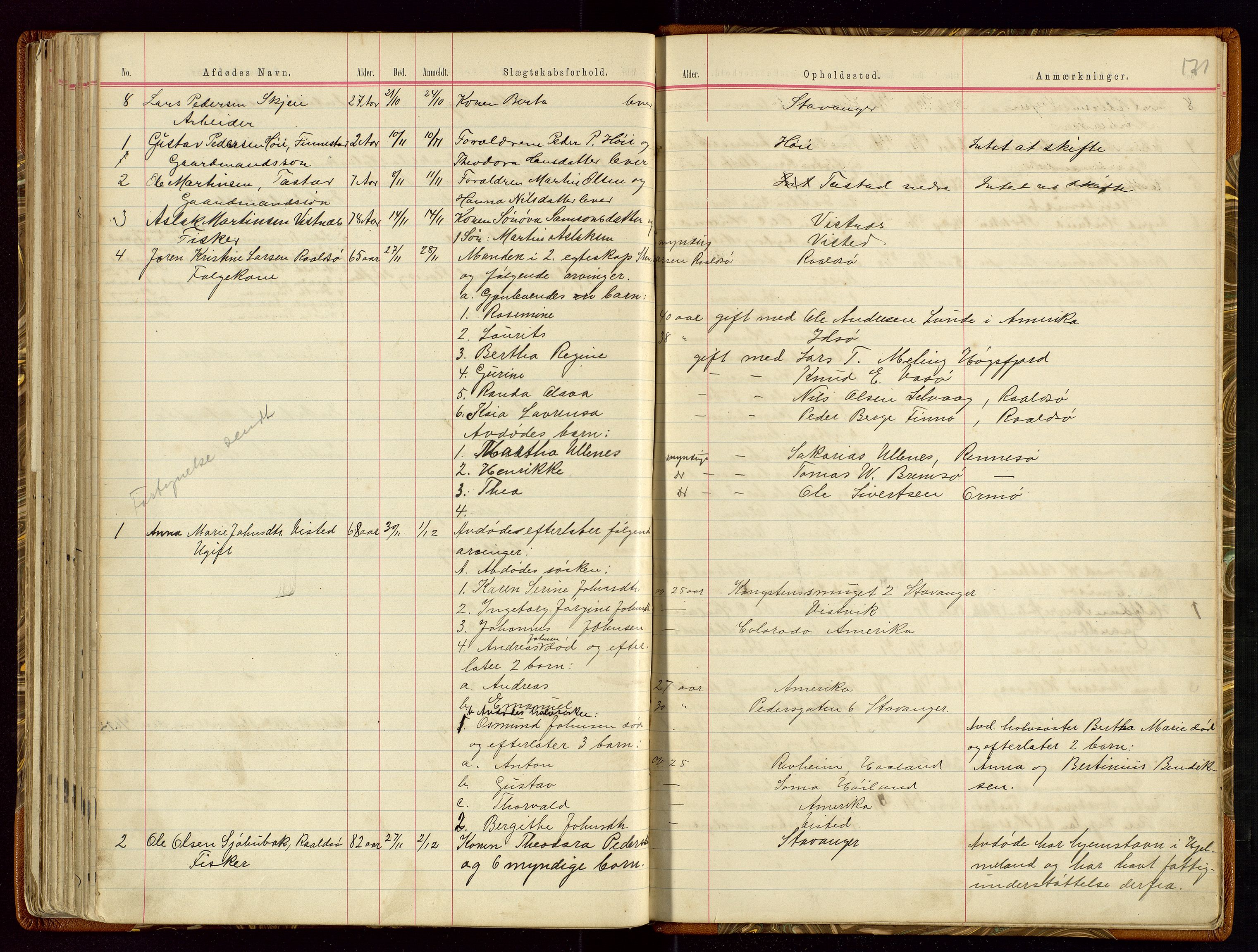 Hetland lensmannskontor, AV/SAST-A-100101/Gga/L0001: Dødsfallprotokoll, 1883-1910, s. 171