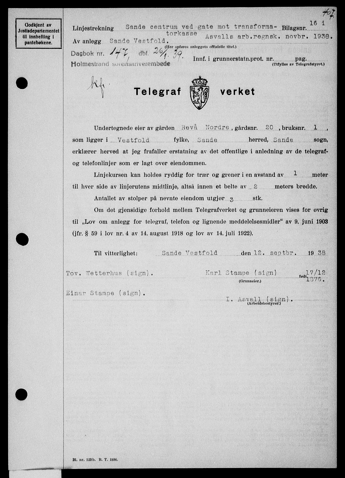 Holmestrand sorenskriveri, SAKO/A-67/G/Ga/Gaa/L0050: Pantebok nr. A-50, 1938-1939, Dagboknr: 147/1939