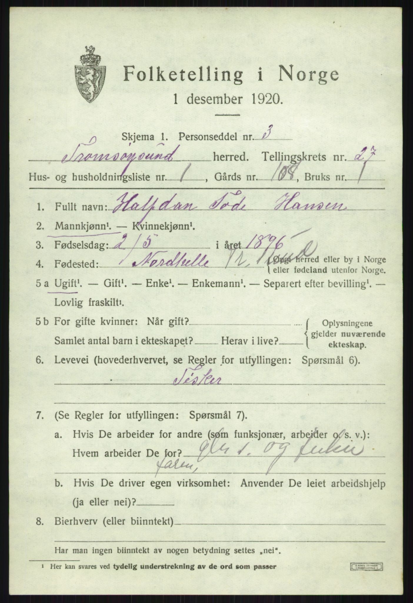 SATØ, Folketelling 1920 for 1934 Tromsøysund herred, 1920, s. 12482