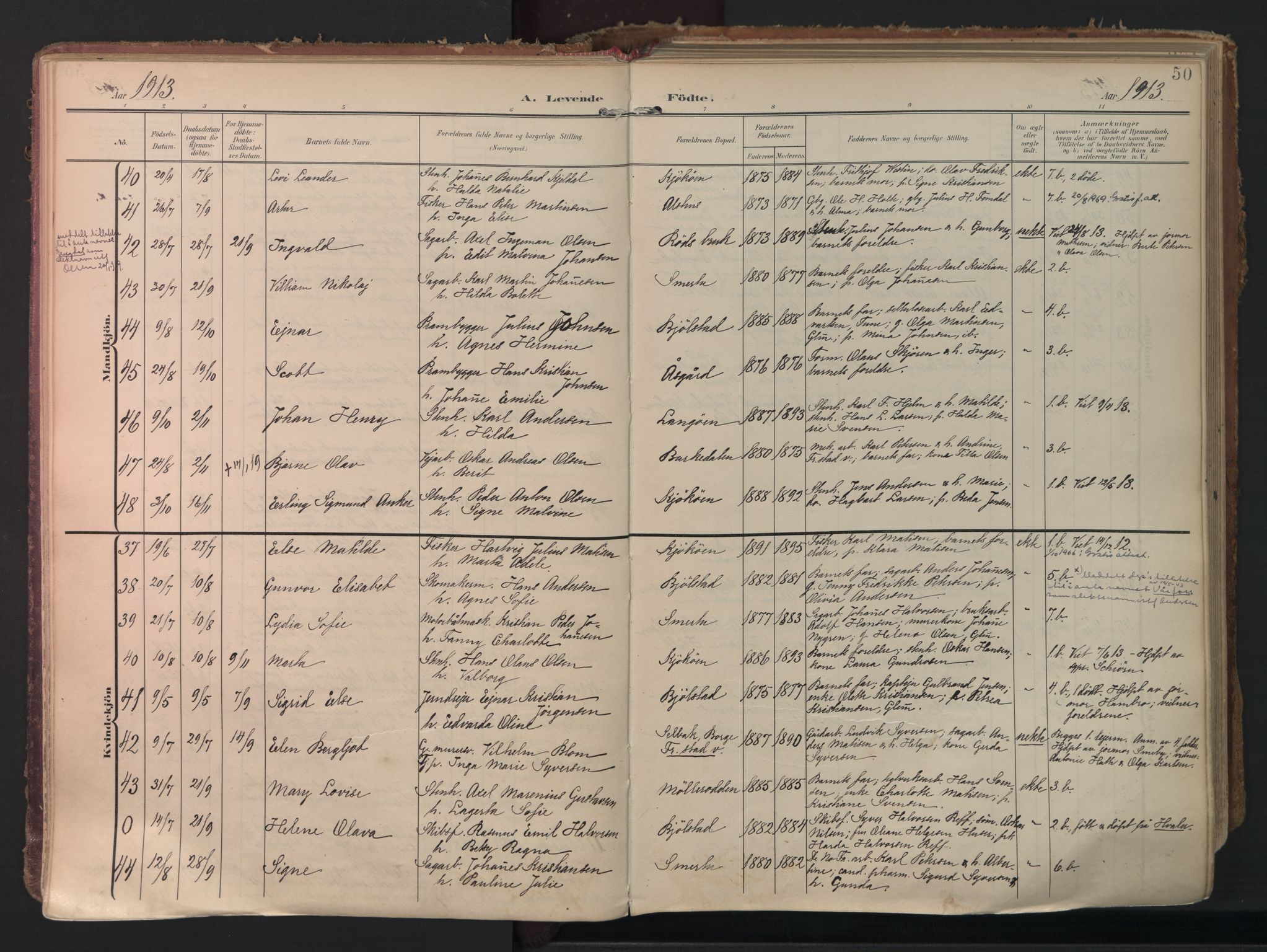 Kråkerøy prestekontor Kirkebøker, AV/SAO-A-10912/F/Fa/L0003: Ministerialbok nr. 3, 1908-1937, s. 50