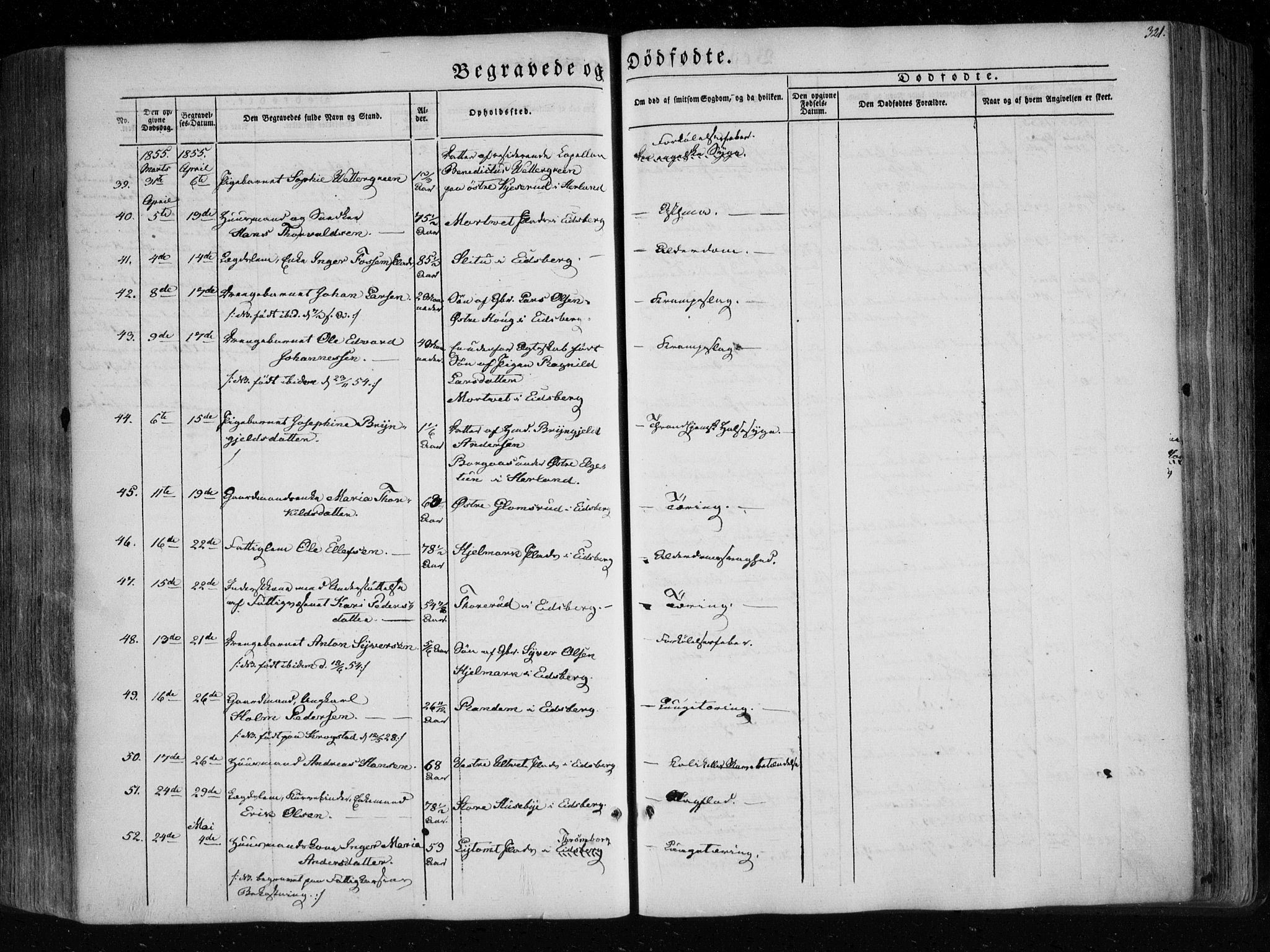 Eidsberg prestekontor Kirkebøker, AV/SAO-A-10905/F/Fa/L0009: Ministerialbok nr. I 9, 1849-1856, s. 321