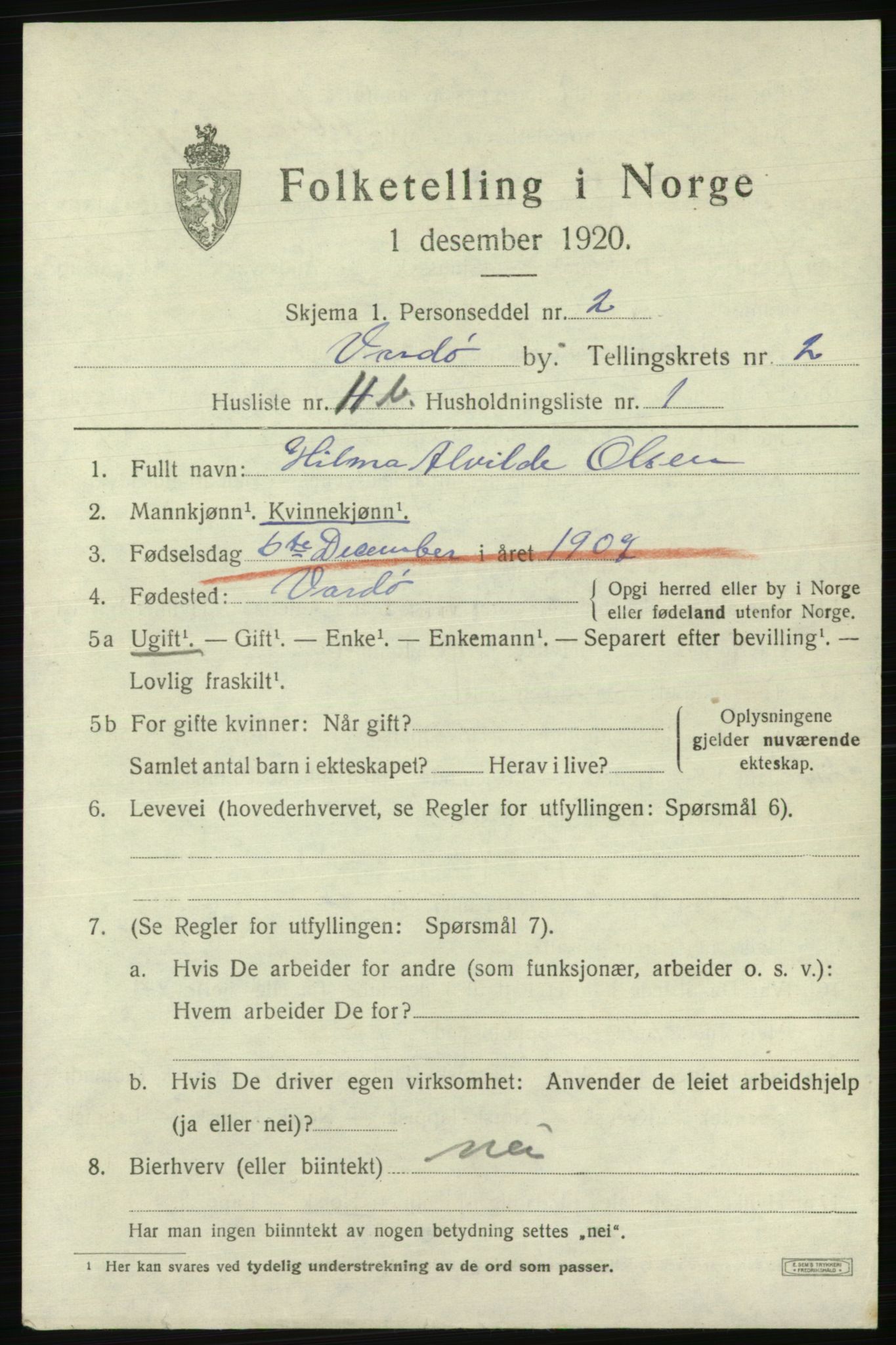 SATØ, Folketelling 1920 for 2002 Vardø kjøpstad, 1920, s. 5908