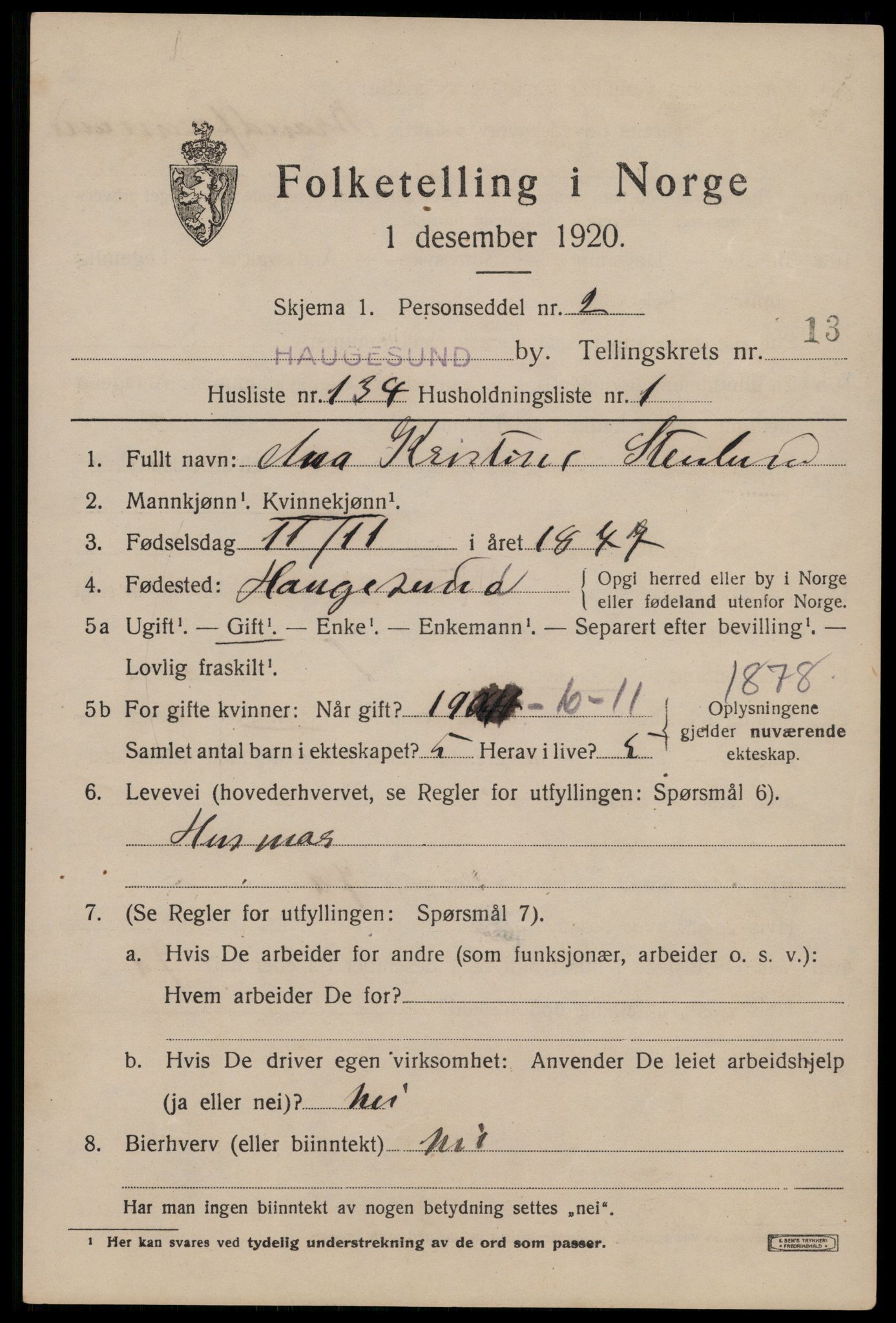 SAST, Folketelling 1920 for 1106 Haugesund kjøpstad, 1920, s. 44003