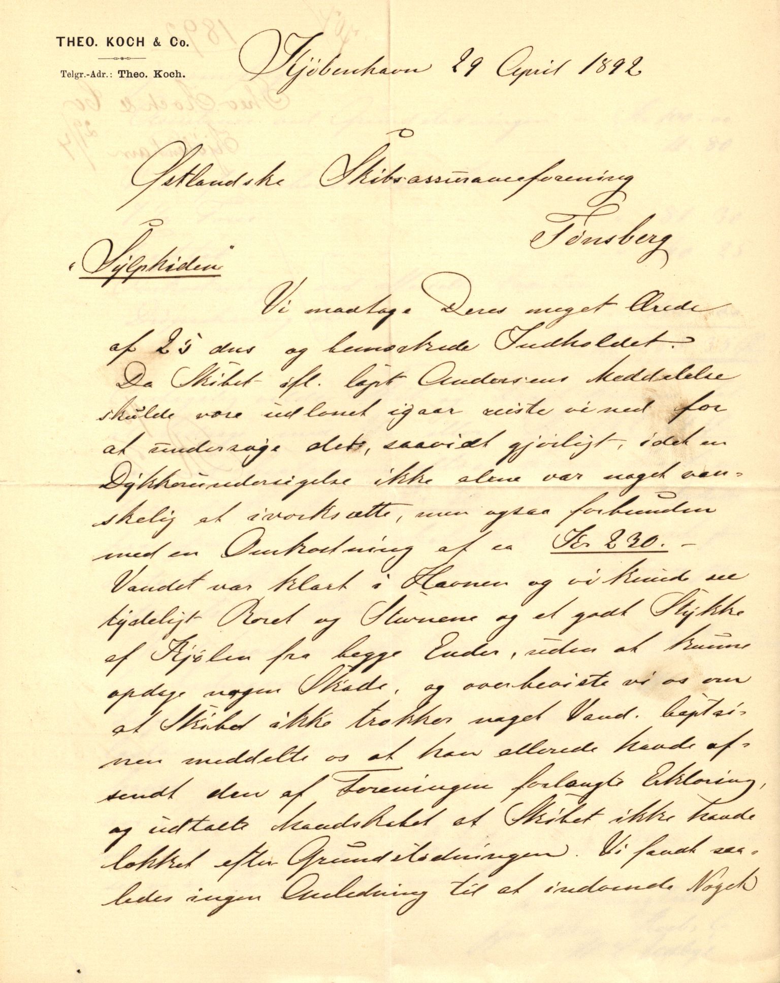 Pa 63 - Østlandske skibsassuranceforening, VEMU/A-1079/G/Ga/L0028/0002: Havaridokumenter / Marie, Favorit, Tabor, Sylphiden, Berthel, America, 1892, s. 76