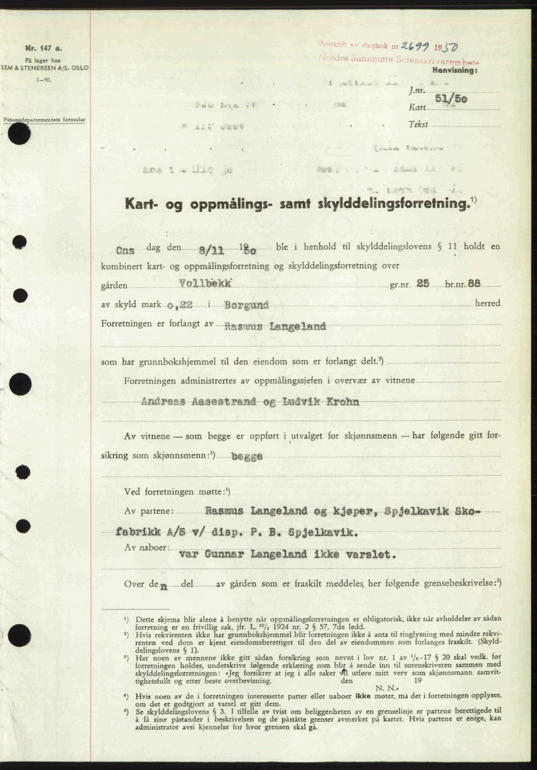 Nordre Sunnmøre sorenskriveri, SAT/A-0006/1/2/2C/2Ca: Pantebok nr. A36, 1950-1950, Dagboknr: 2699/1950
