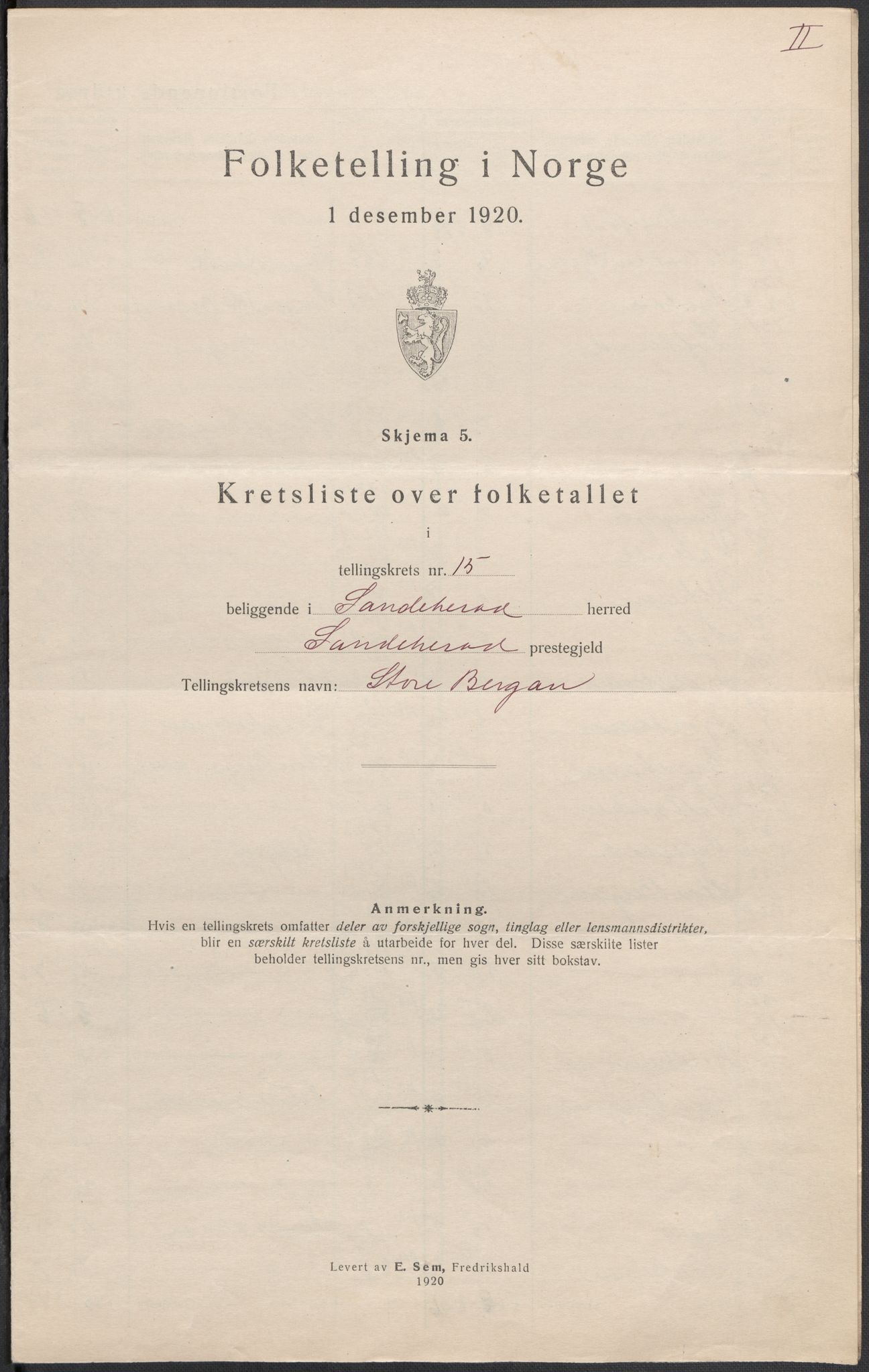 SAKO, Folketelling 1920 for 0724 Sandeherred herred, 1920, s. 71