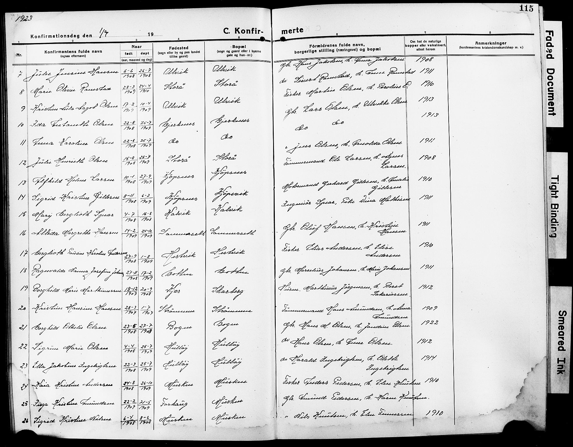 Ministerialprotokoller, klokkerbøker og fødselsregistre - Nordland, AV/SAT-A-1459/861/L0878: Klokkerbok nr. 861C04, 1917-1928, s. 115