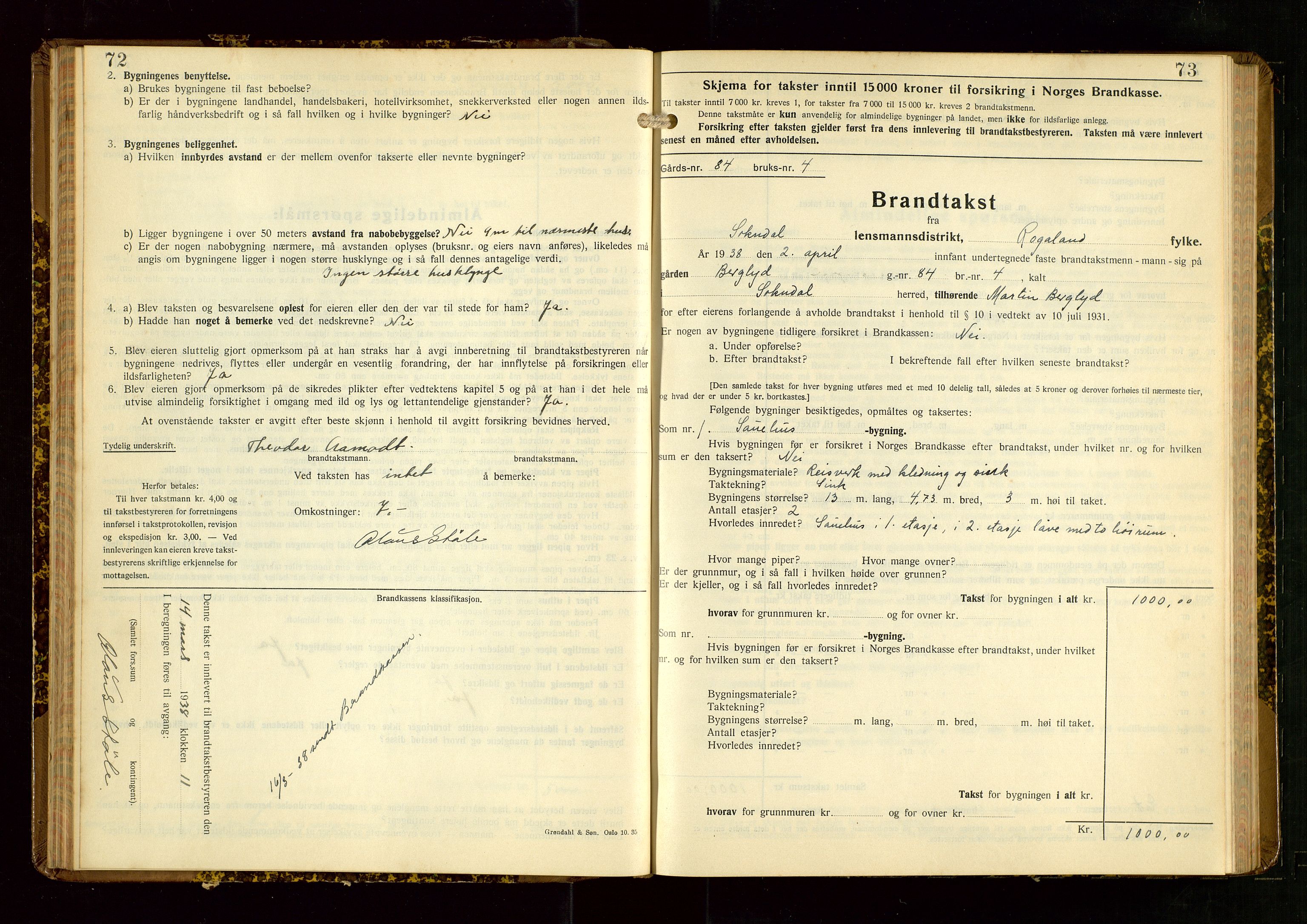 Sokndal lensmannskontor, AV/SAST-A-100417/Gob/L0008: "Brandtakst-Protokoll", 1937-1955, s. 72-73