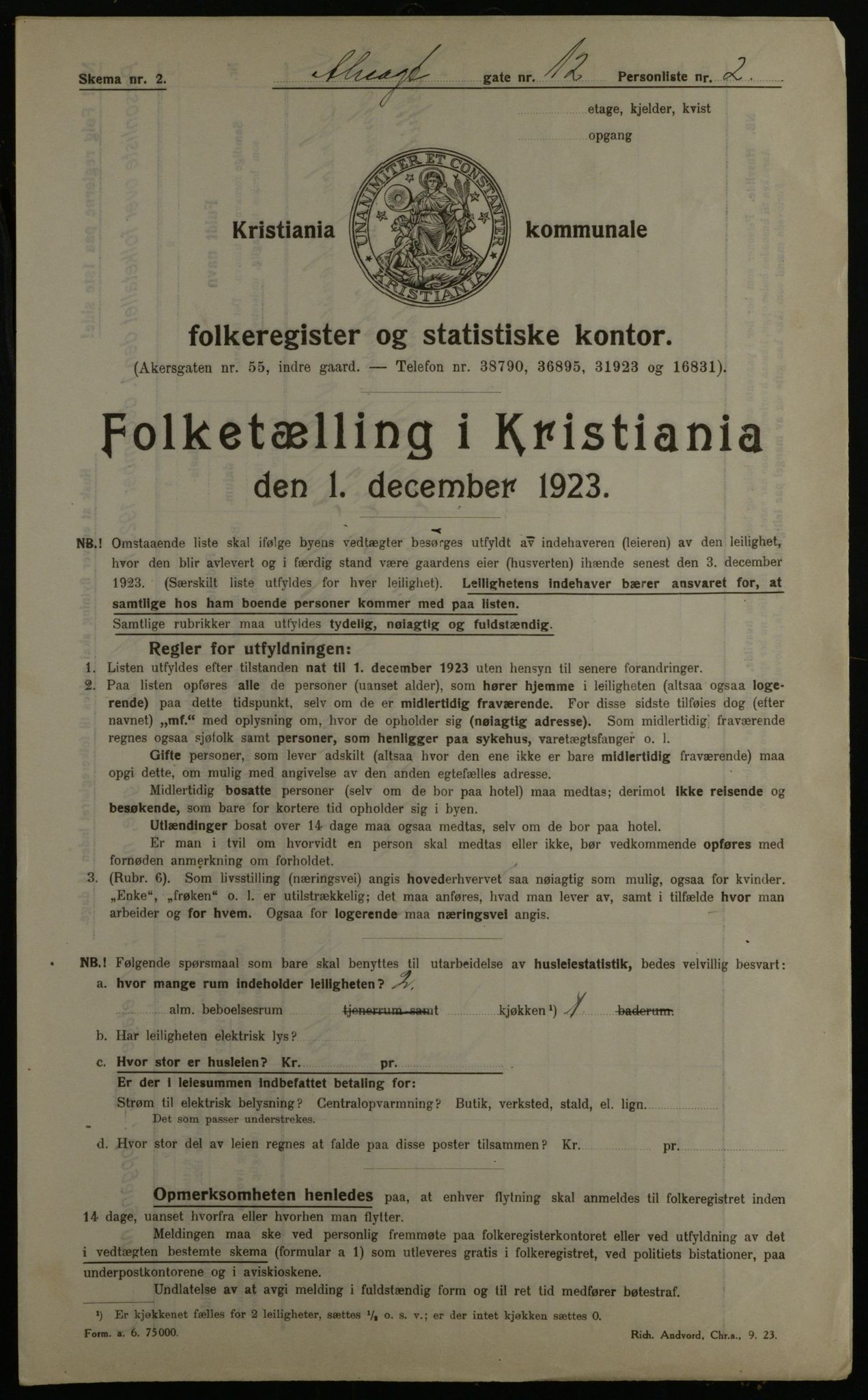 OBA, Kommunal folketelling 1.12.1923 for Kristiania, 1923, s. 1447