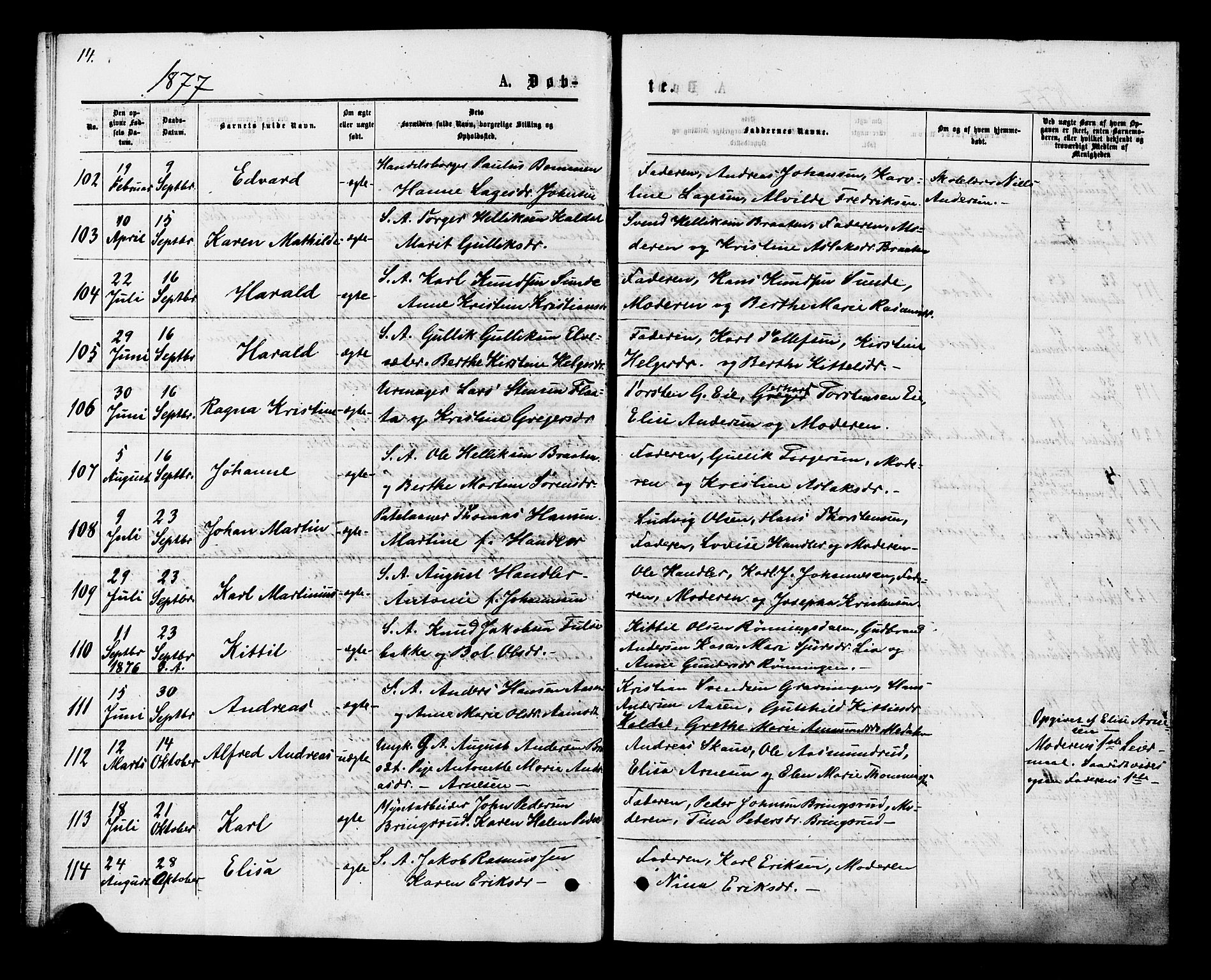 Kongsberg kirkebøker, AV/SAKO-A-22/F/Fa/L0011: Ministerialbok nr. I 11, 1876-1877, s. 14