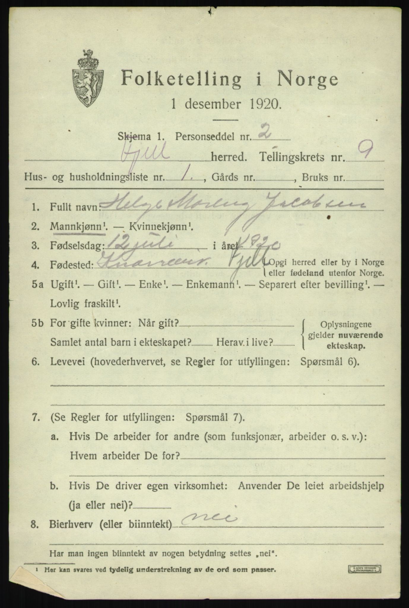 SAB, Folketelling 1920 for 1246 Fjell herred, 1920, s. 7496