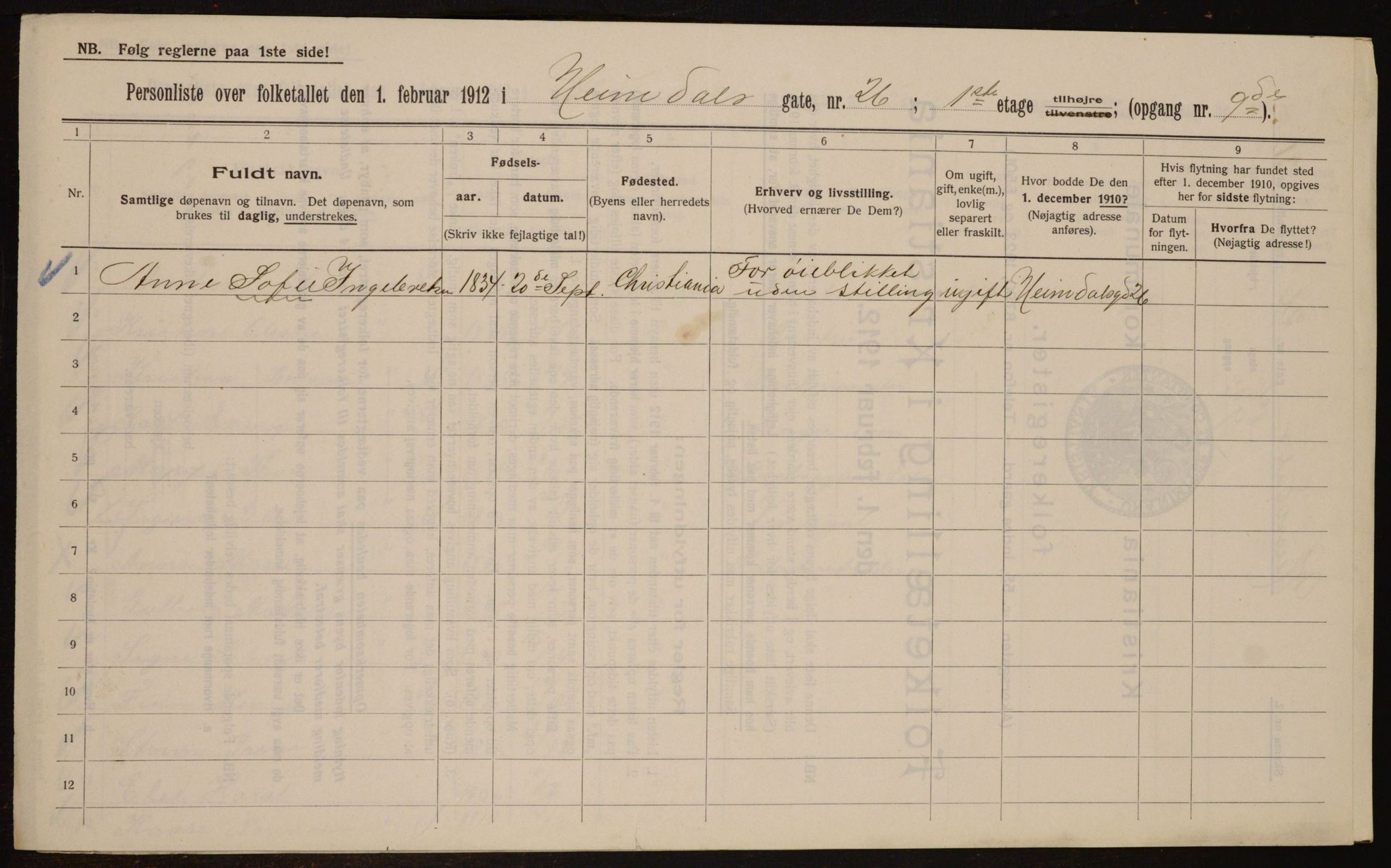 OBA, Kommunal folketelling 1.2.1912 for Kristiania, 1912, s. 37281
