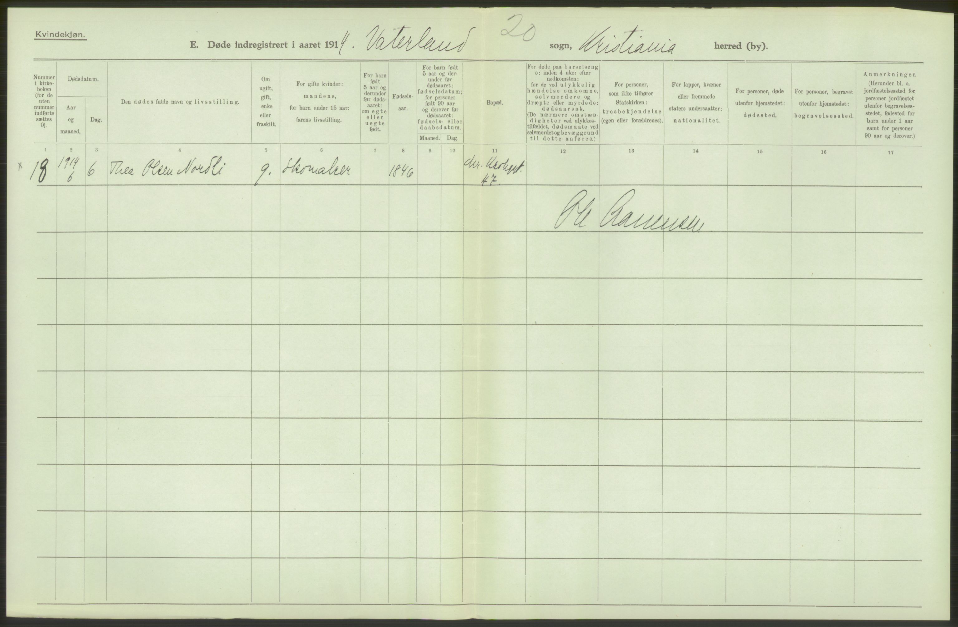 Statistisk sentralbyrå, Sosiodemografiske emner, Befolkning, AV/RA-S-2228/D/Df/Dfb/Dfbd/L0008: Kristiania: Døde, 1914, s. 234