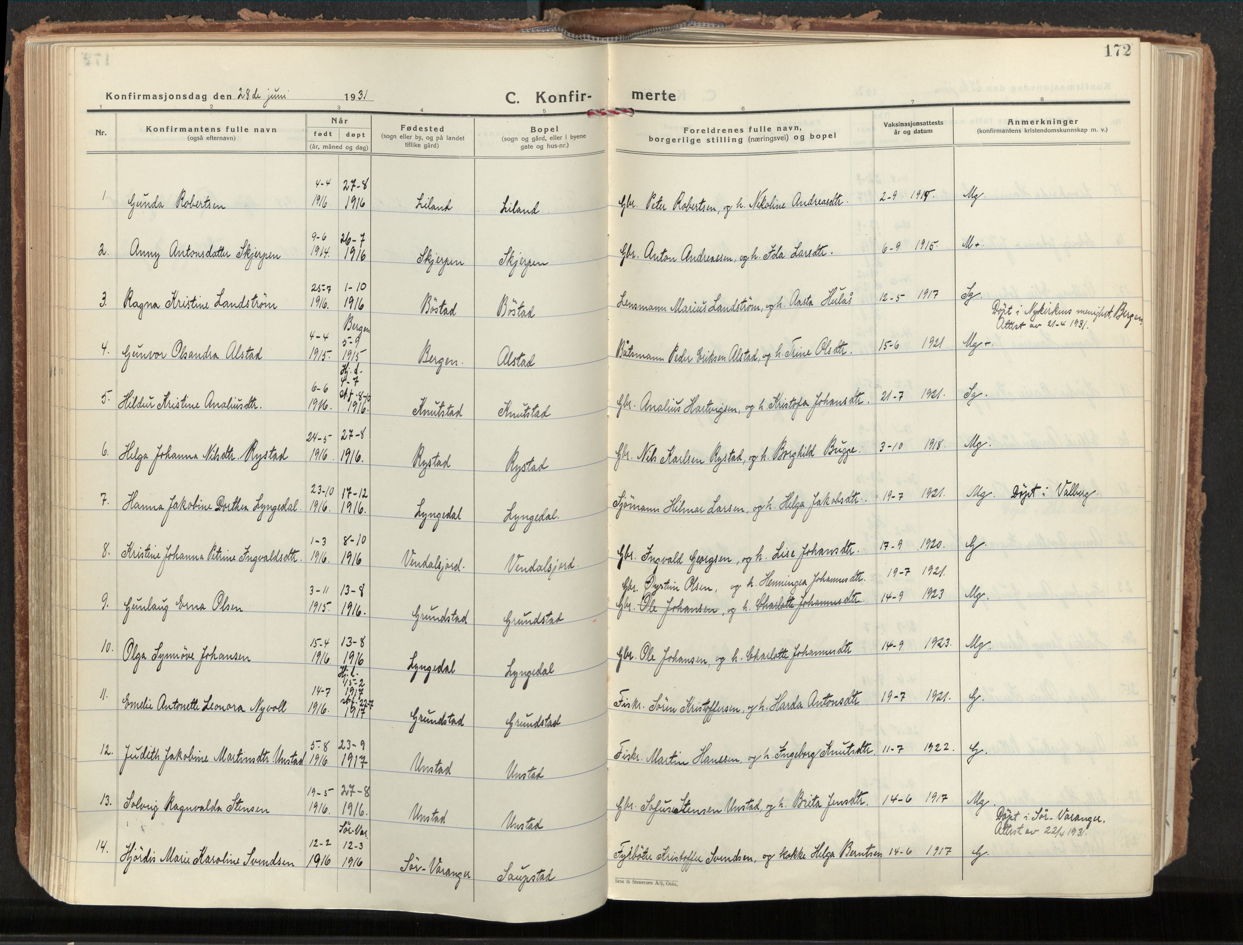 Ministerialprotokoller, klokkerbøker og fødselsregistre - Nordland, AV/SAT-A-1459/880/L1137: Ministerialbok nr. 880A11, 1927-1944, s. 172