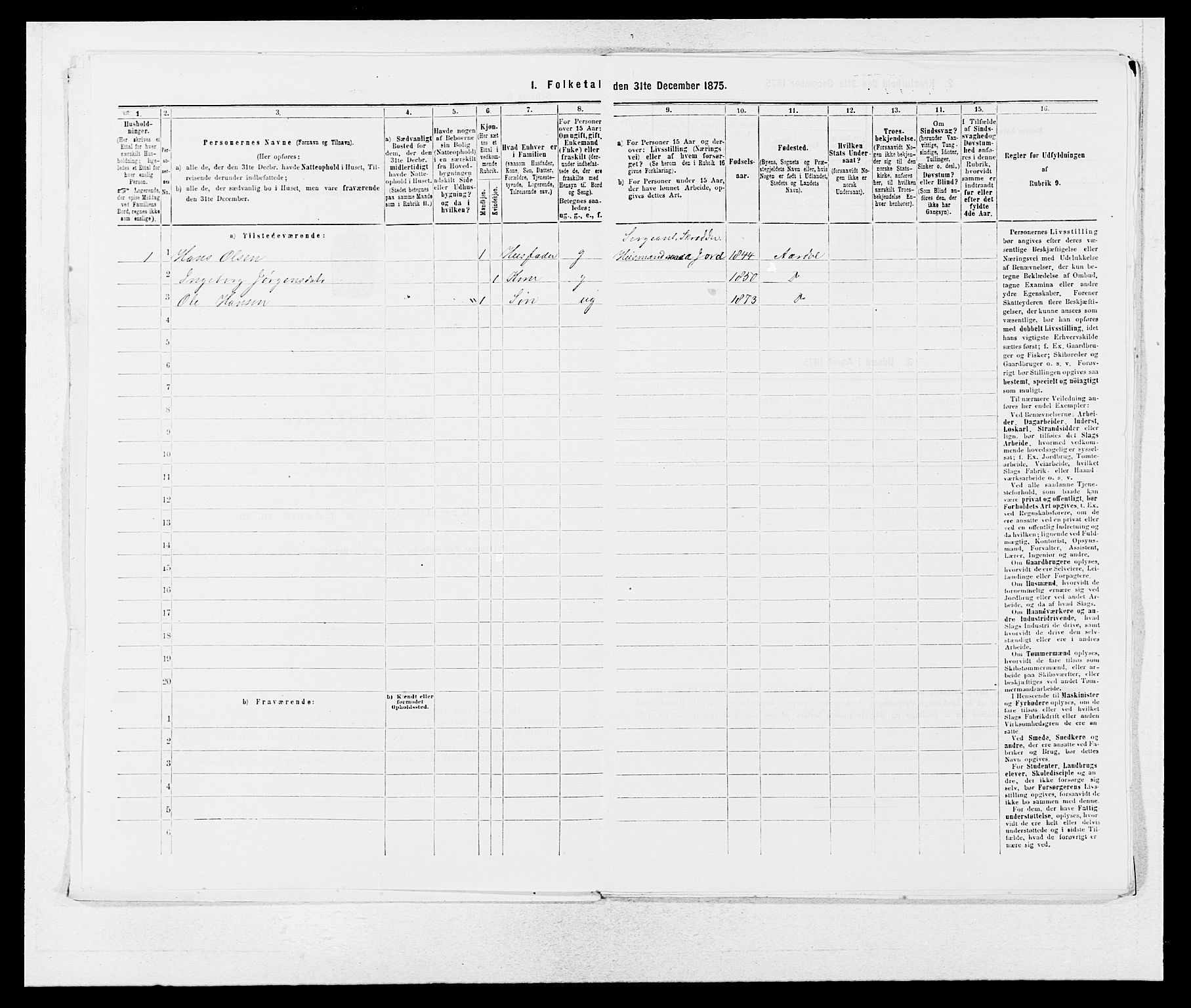 SAB, Folketelling 1875 for 1424P Årdal prestegjeld, 1875, s. 187