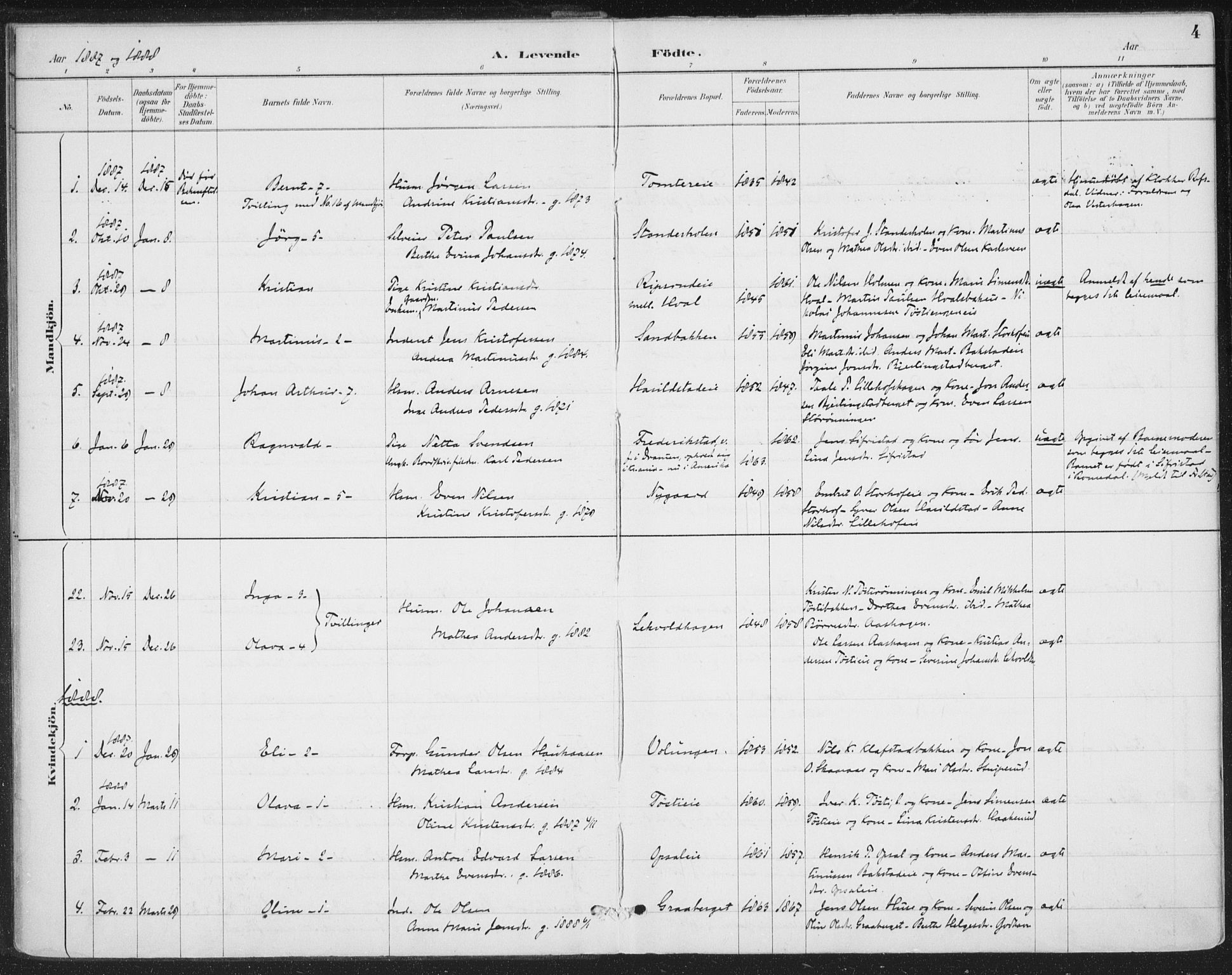 Romedal prestekontor, AV/SAH-PREST-004/K/L0008: Ministerialbok nr. 8, 1887-1905, s. 4
