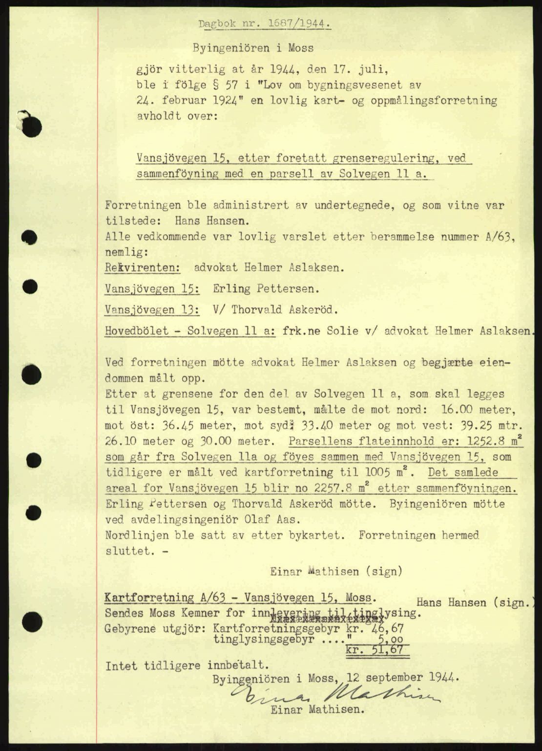 Moss sorenskriveri, SAO/A-10168: Pantebok nr. A13, 1944-1945, Dagboknr: 1687/1944
