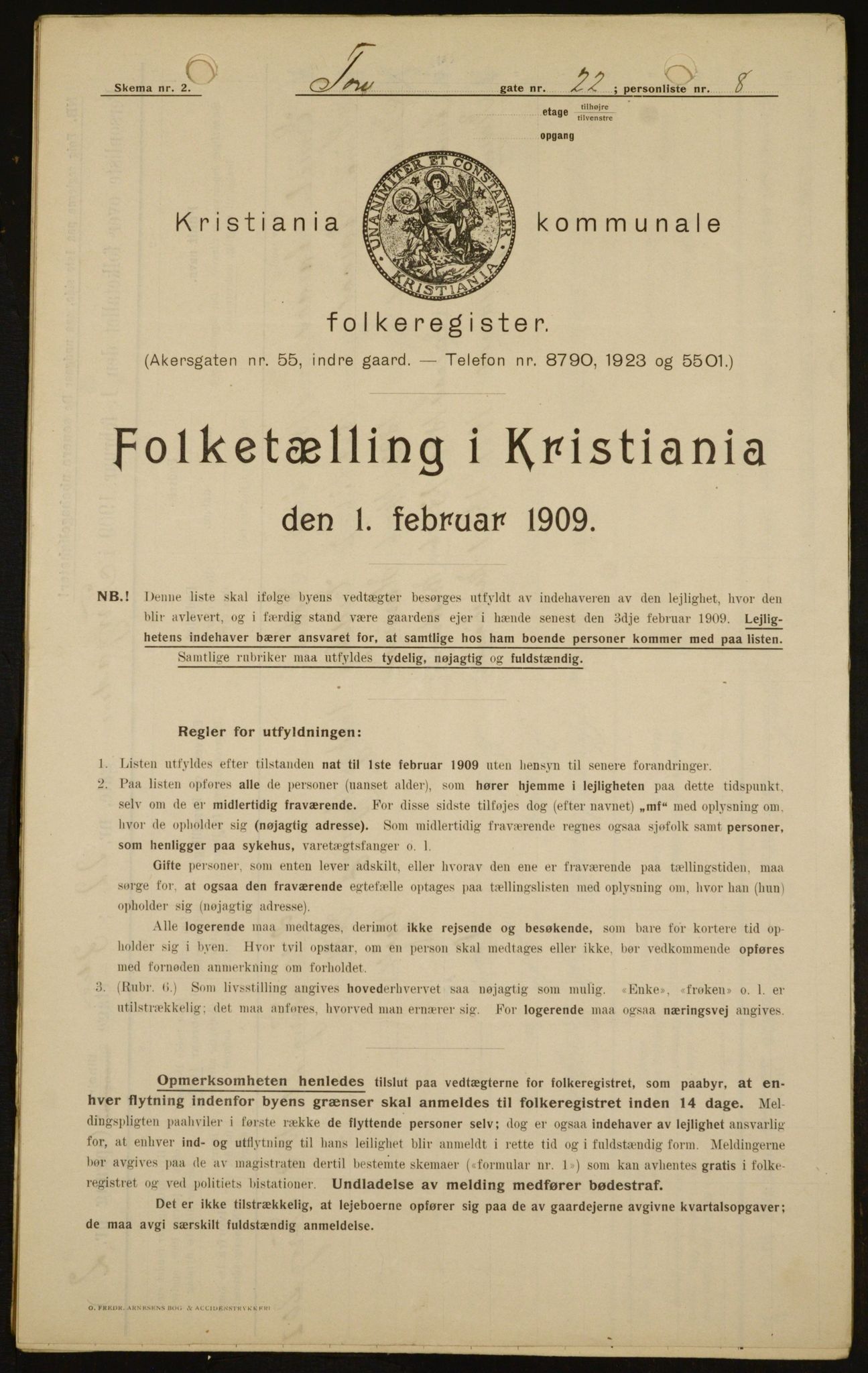 OBA, Kommunal folketelling 1.2.1909 for Kristiania kjøpstad, 1909, s. 103491