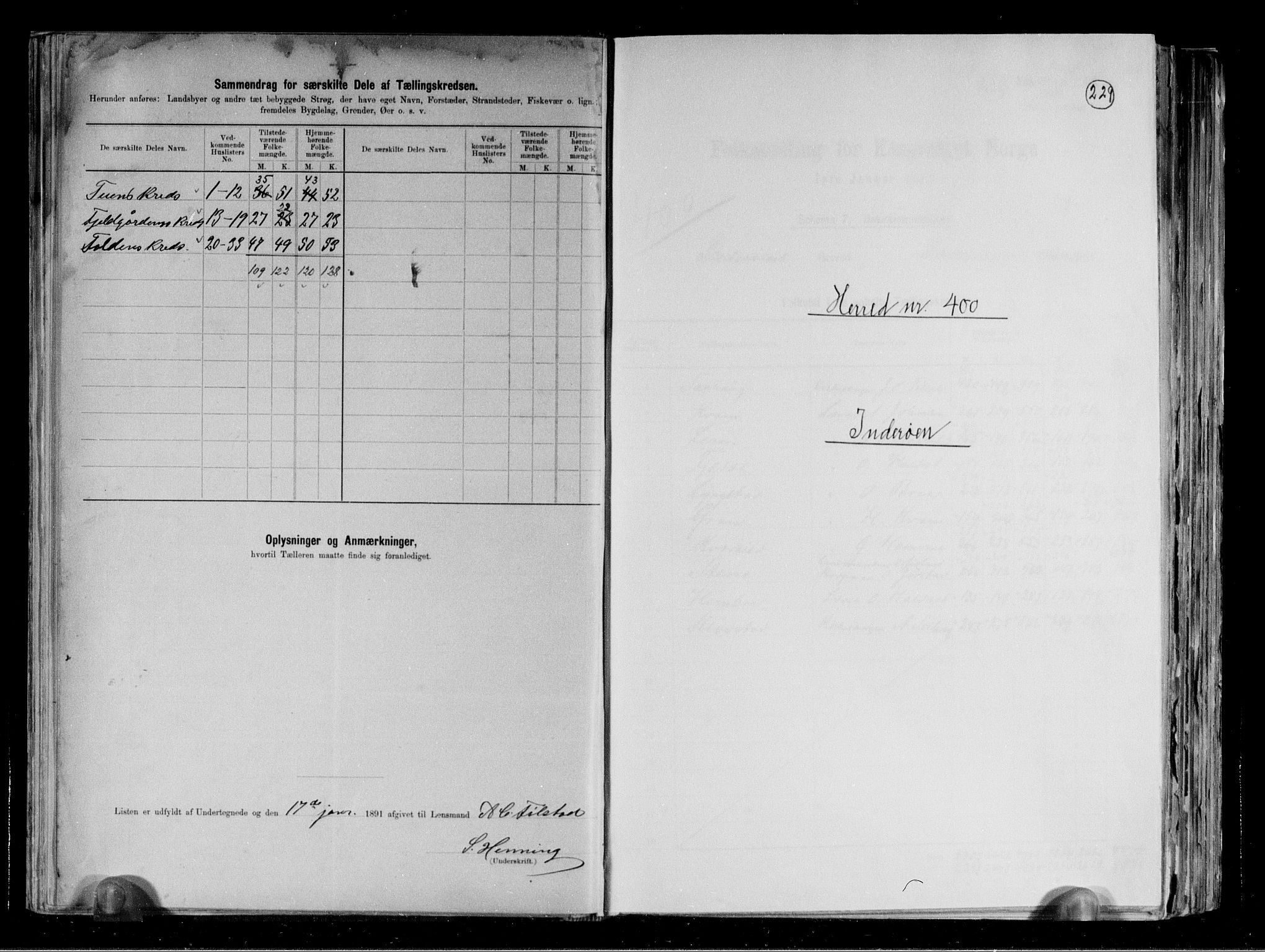 RA, Folketelling 1891 for 1729 Inderøy herred, 1891, s. 1