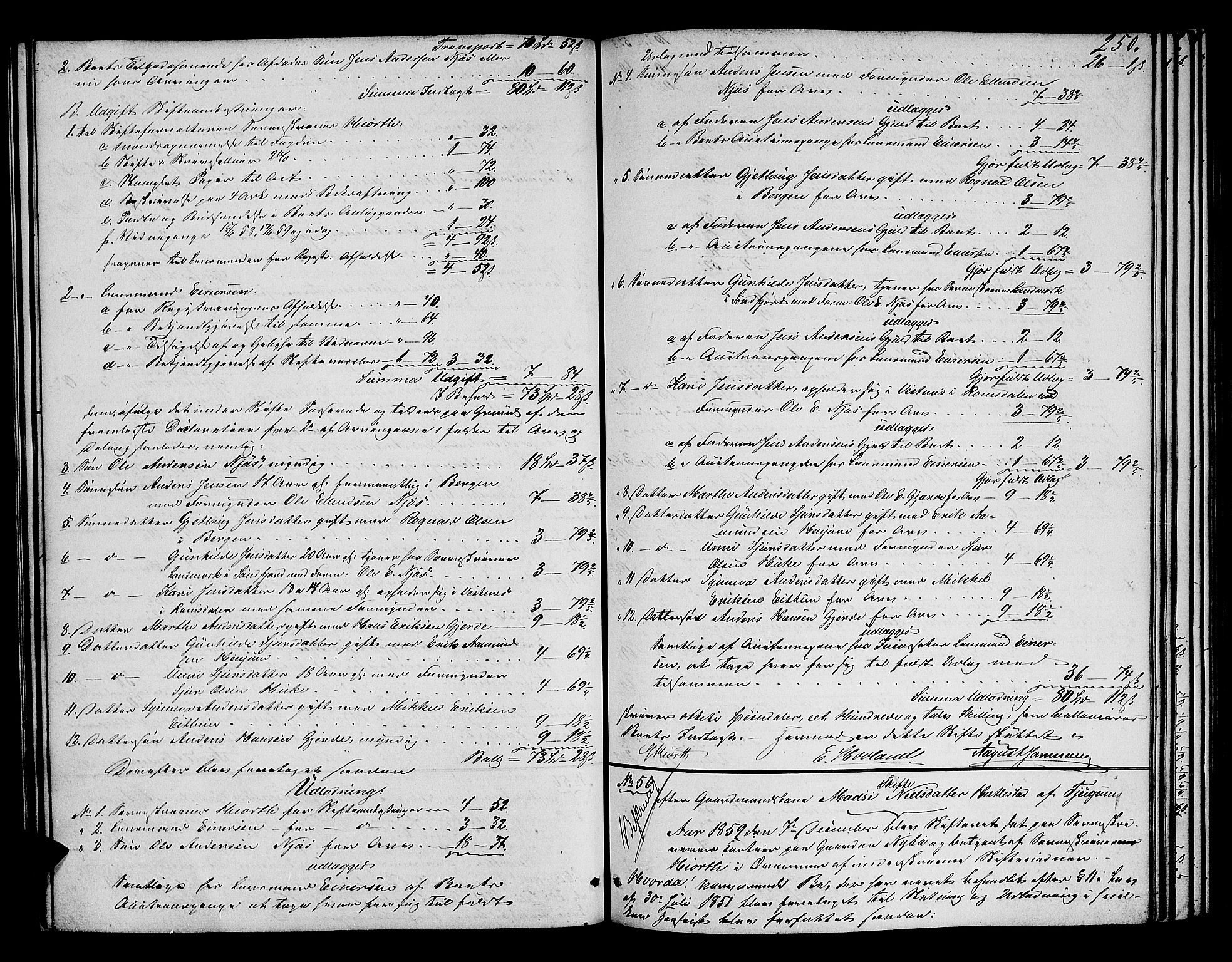 Ytre Sogn tingrett, AV/SAB-A-2601/1/H/Hc/L0001a: Skifteutlodningsprotokoll, 1853-1868, s. 249b-250a
