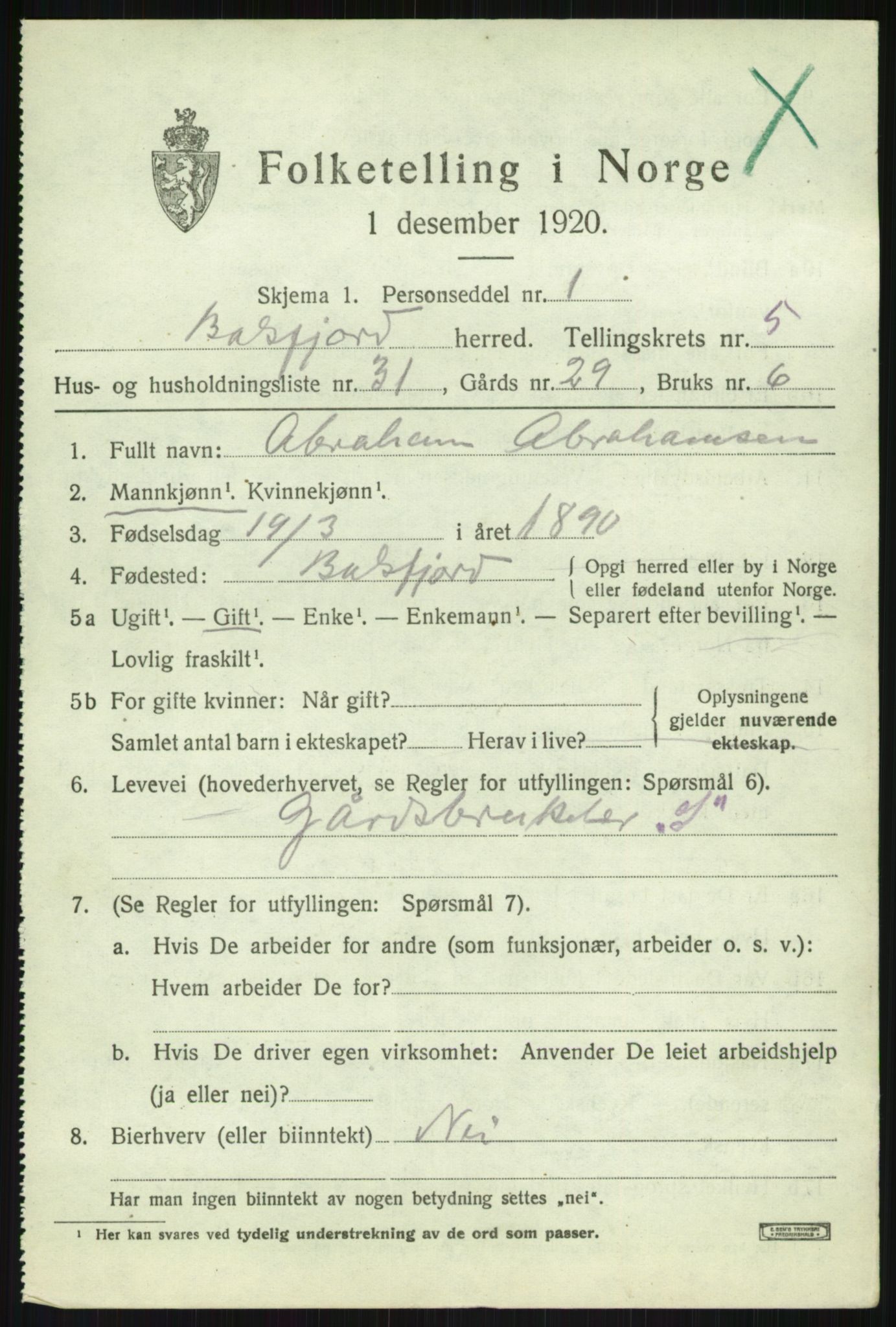 SATØ, Folketelling 1920 for 1933 Balsfjord herred, 1920, s. 3530