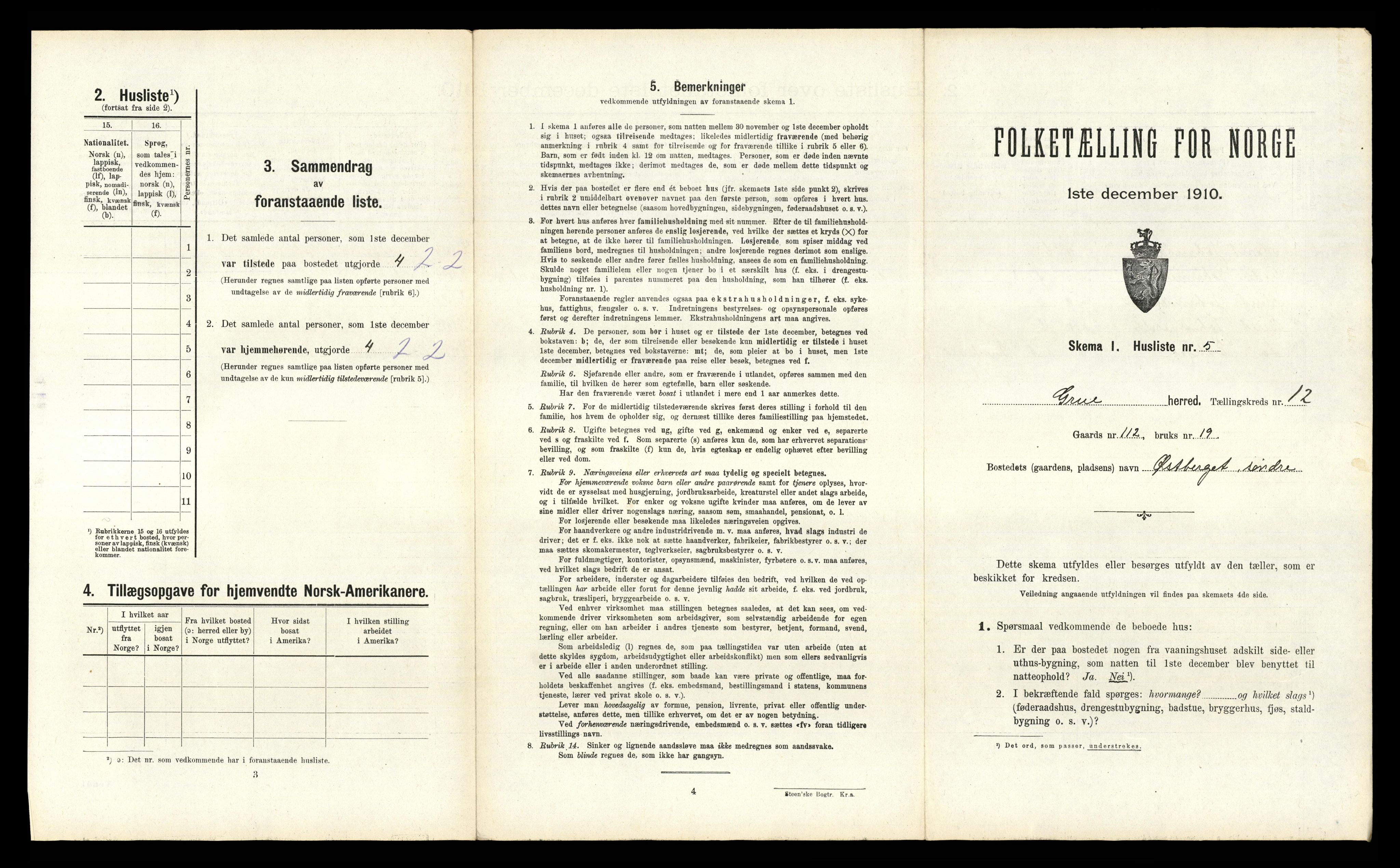 RA, Folketelling 1910 for 0423 Grue herred, 1910, s. 1525