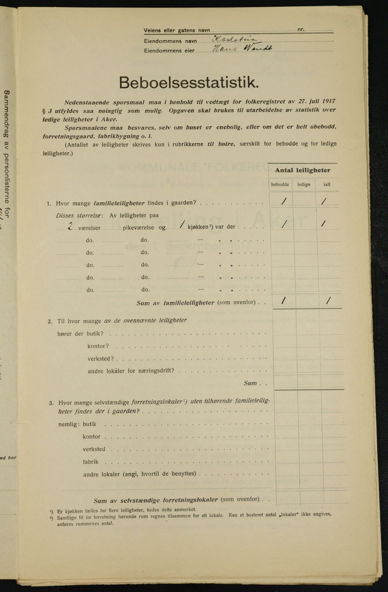 OBA, Kommunal folketelling 1.12.1917 for Aker, 1917, s. 27278