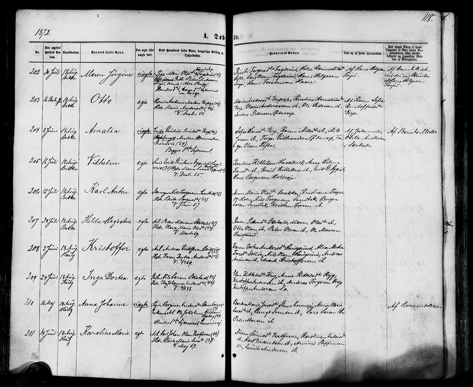 Eiker kirkebøker, AV/SAKO-A-4/F/Fa/L0017: Ministerialbok nr. I 17, 1869-1877, s. 118